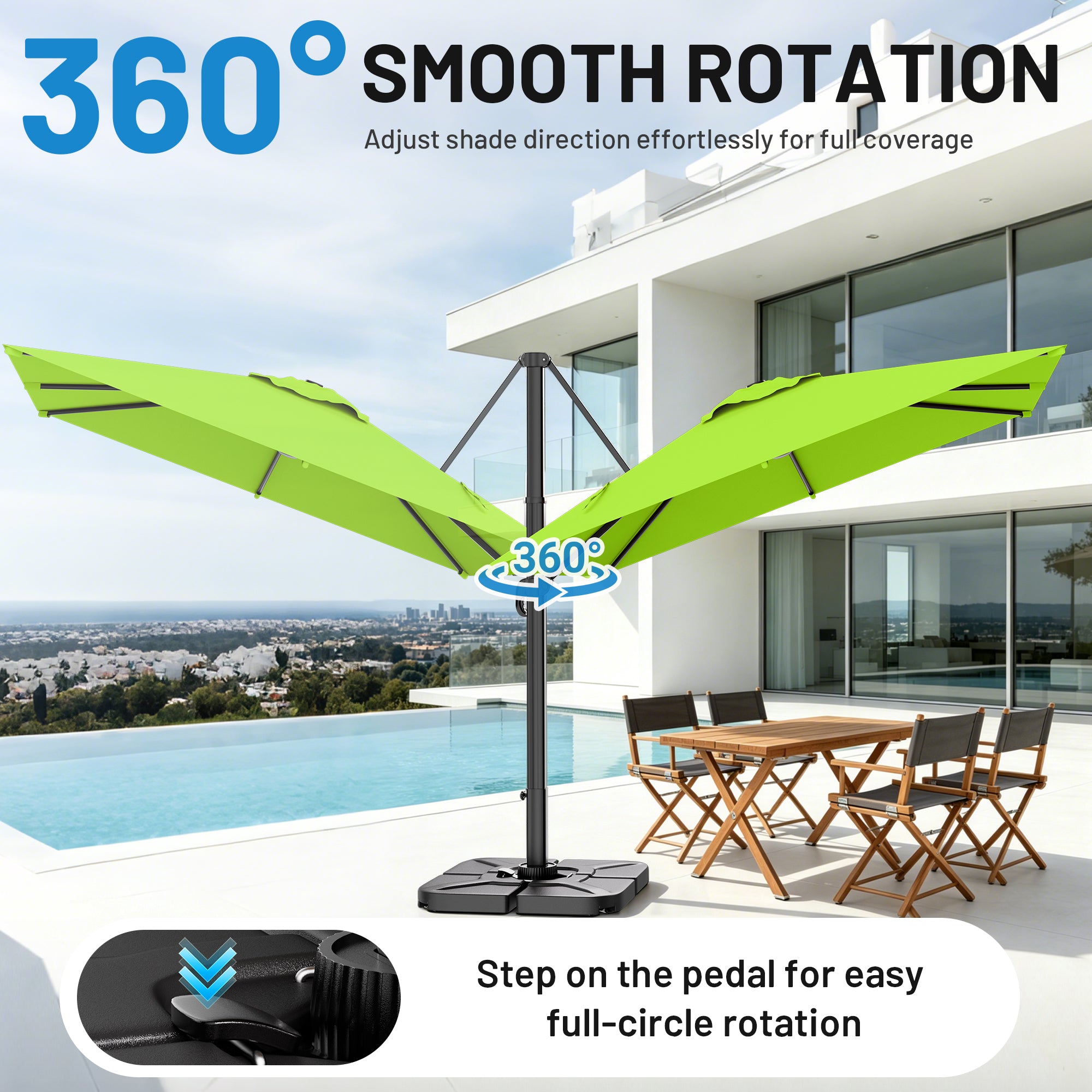 Easthome 10 × 10FT Square Cantilever Patio Umbrella, 360° Rotating Offset Umbrella with Crank, 8 ribs, Outdoor Hanging Roman Umbrella for Garden Deck Backyard