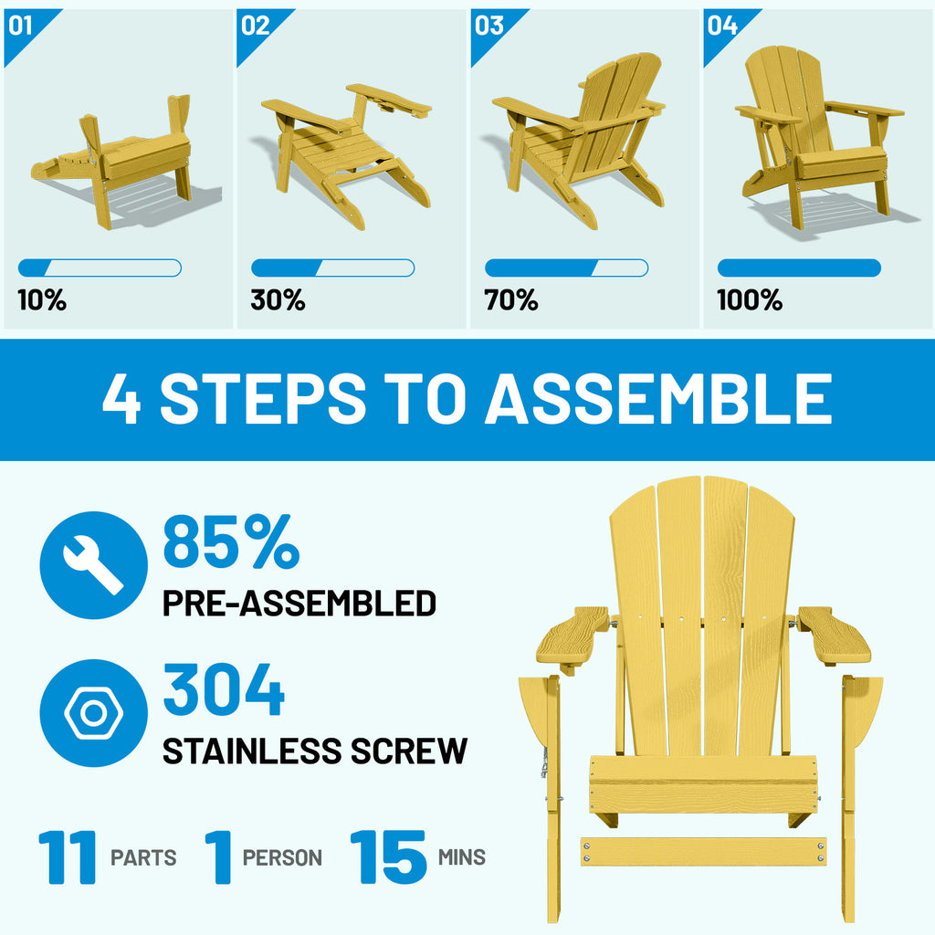 Easthome Adirondack Chair, HDPE All-Weather Outdoor Patio Lounge Chair with Cup Holder & 380lb Capacity for Deck, Garden, Poolside, Backyard