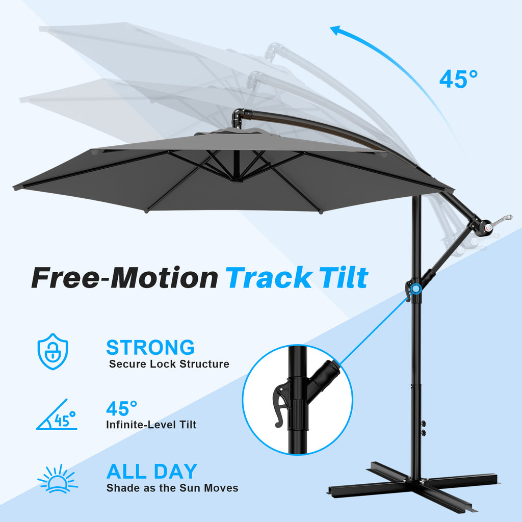 Easthome 10ft Offset Hanging Market Patio Umbrella for Backyard, Poolside, Lawn and Garden w/Easy Tilt Adjustment, Polyester Shade, 6 Ribs