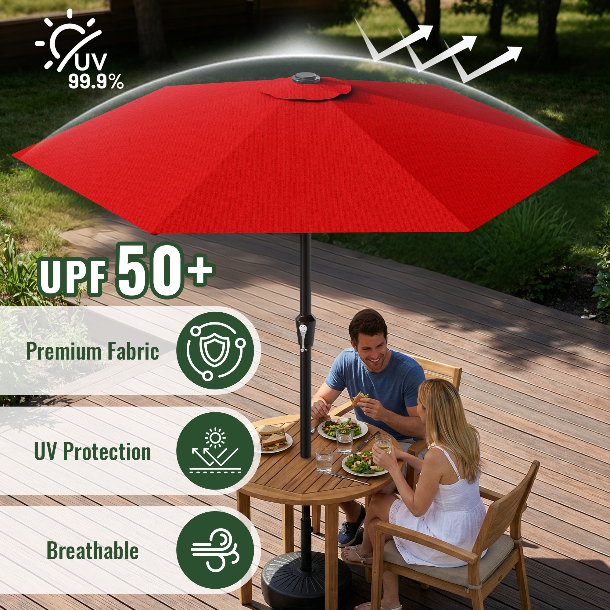 Easthome 9ft Patio Umbrella with Crank Lift System & 6 Sturdy Ribs Waterproof, Patio Table Umbrella Perfect for Poolside, Terrace, Beach and Outdoor Restaurant