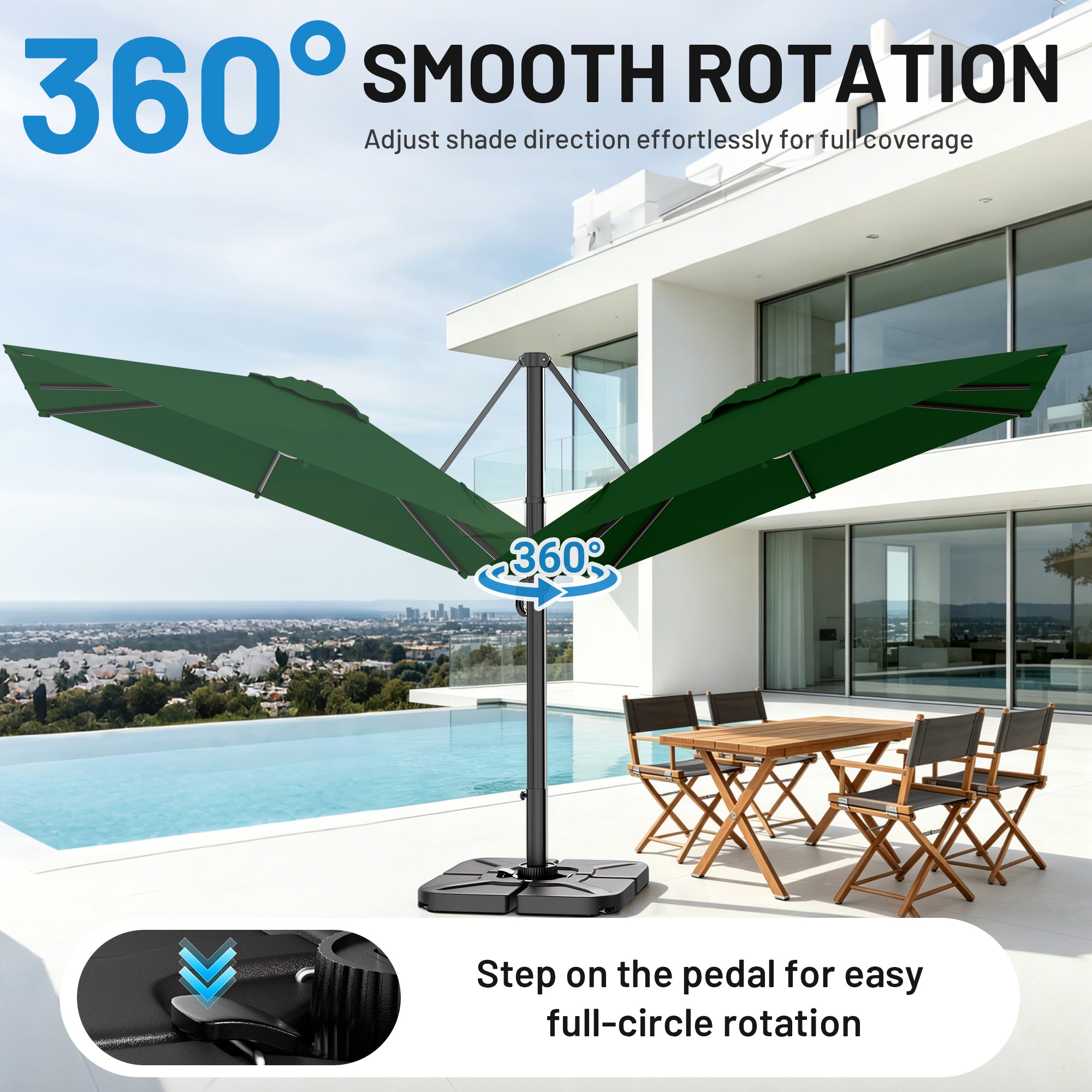 Easthome 10 × 10FT Square Cantilever Patio Umbrella, 360° Rotating Offset Umbrella with Crank, 8 ribs, Outdoor Hanging Roman Umbrella for Garden Deck Backyard