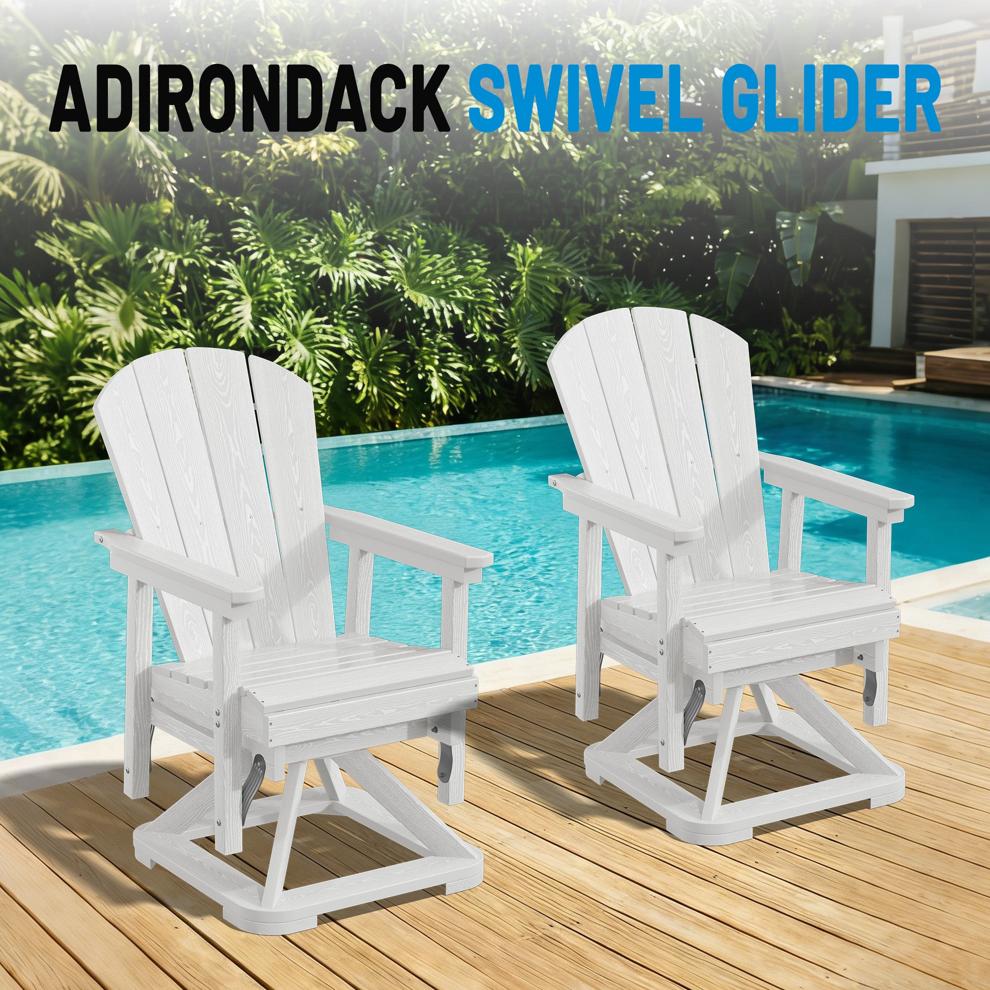 Easthome 360°Swivel Glider Adirondack Chair All-Weather HDPE Outdoor Rocking Chair with Ergonomic Backrest, Outdoor Swivel Rocker for Patio, Porch & Deck