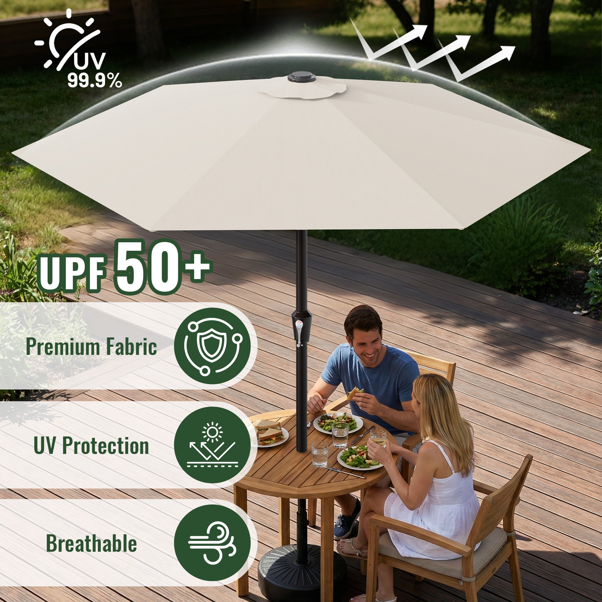 Easthome 9ft Patio Umbrella with Crank Lift System & 6 Sturdy Ribs Waterproof, Patio Table Umbrella Perfect for Poolside, Terrace, Beach and Outdoor Restaurant