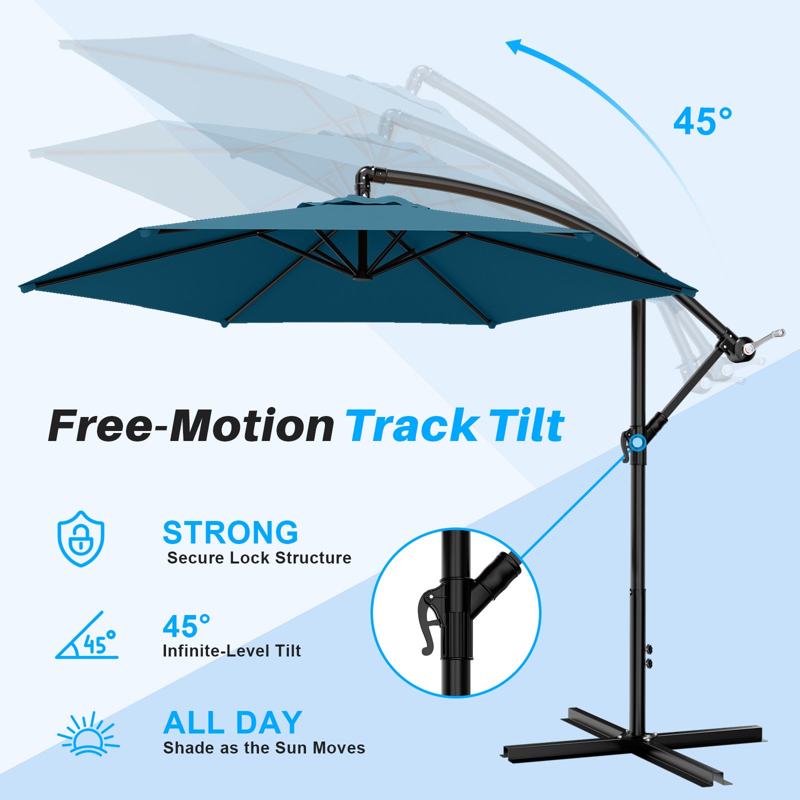 Easthome 10ft Offset Hanging Market Patio Umbrella for Backyard, Poolside, Lawn and Garden w/Easy Tilt Adjustment, Polyester Shade, 6 Ribs