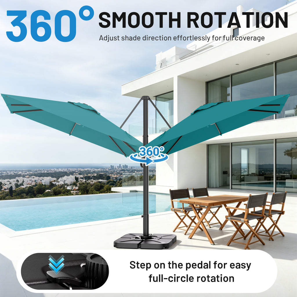 Easthome 10 × 10FT Square Cantilever Patio Umbrella, 360° Rotating Offset Umbrella with Crank, 8 ribs, Outdoor Hanging Roman Umbrella for Garden Deck Backyard