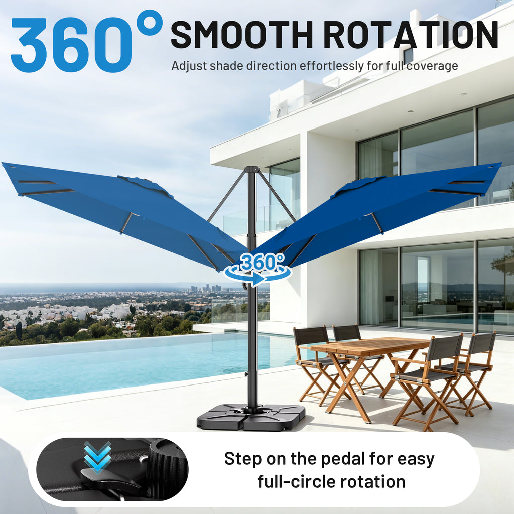 Easthome 10 × 10FT Square Cantilever Patio Umbrella, 360° Rotating Offset Umbrella with Crank, 8 ribs, Outdoor Hanging Roman Umbrella for Garden Deck Backyard