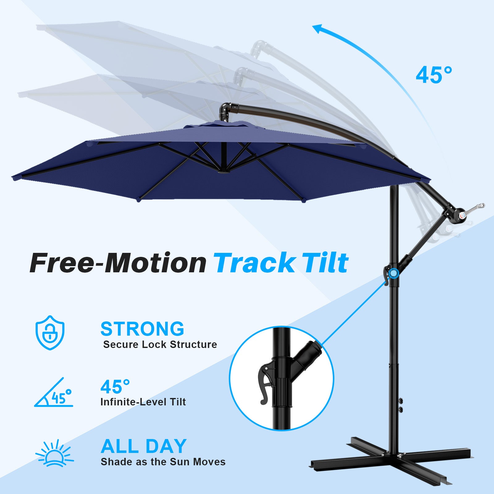 Easthome 10ft Offset Hanging Market Patio Umbrella for Backyard, Poolside, Lawn and Garden w/Easy Tilt Adjustment, Polyester Shade, 6 Ribs