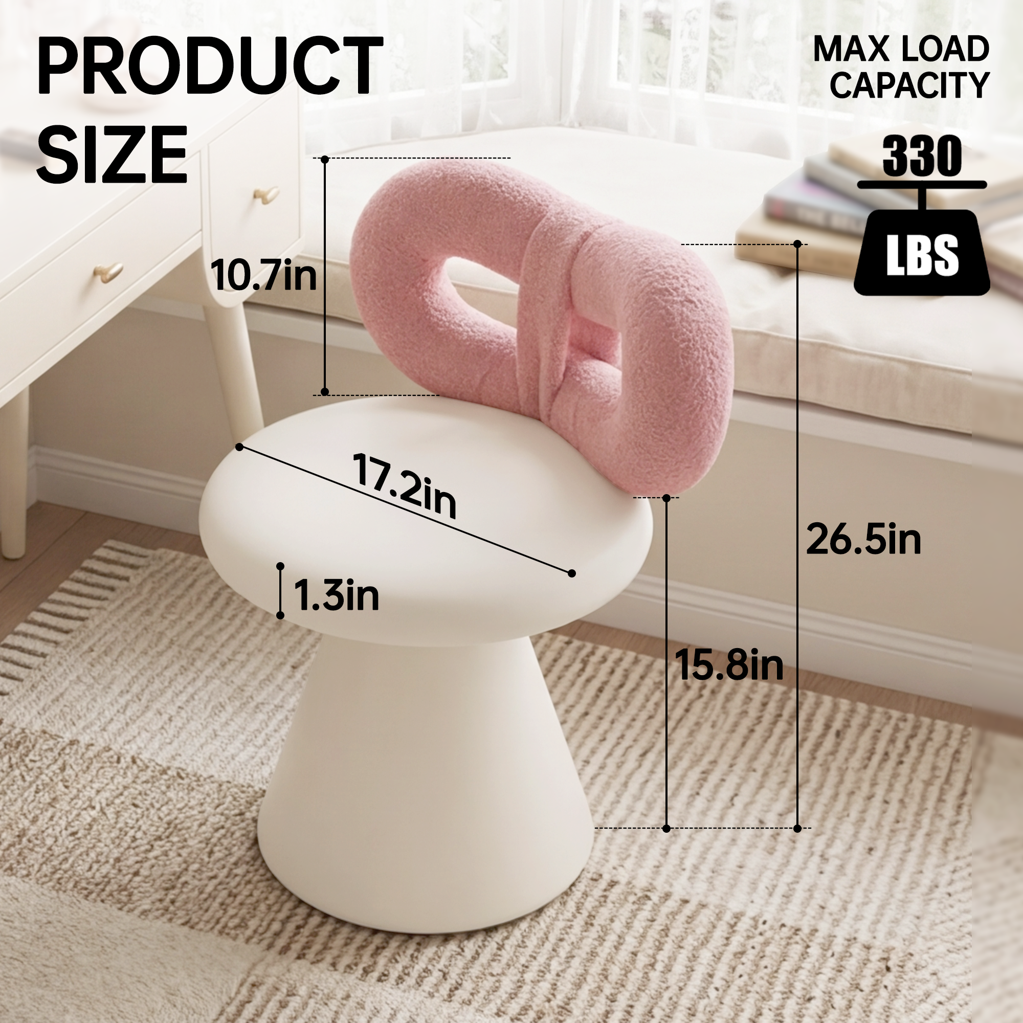 Easthome 360°Swivel Vanity Stool, Stain-Proof, Waterproof Round Bowtie Back Makeup Chair for Bedroom, Living Room, Vanity Room, Study
