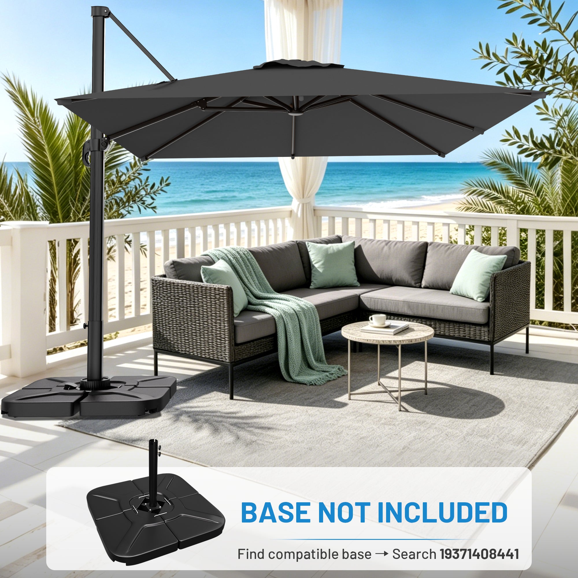 Easthome 10 × 10FT Square Cantilever Patio Umbrella, 360° Rotating Offset Umbrella with Crank, 8 ribs, Outdoor Hanging Roman Umbrella for Garden Deck Backyard