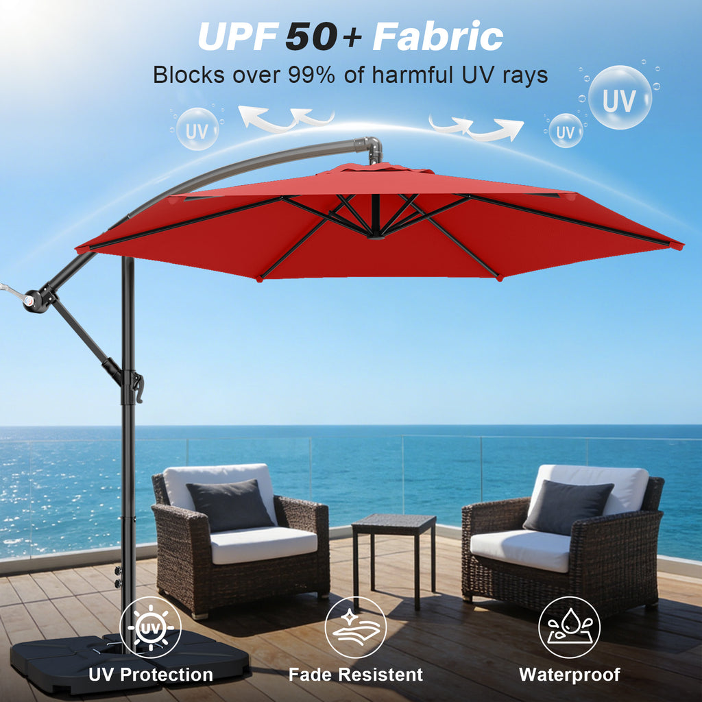 Easthome 10ft Offset Hanging Market Patio Umbrella for Backyard, Poolside, Lawn and Garden w/Easy Tilt Adjustment, Polyester Shade, 6 Ribs