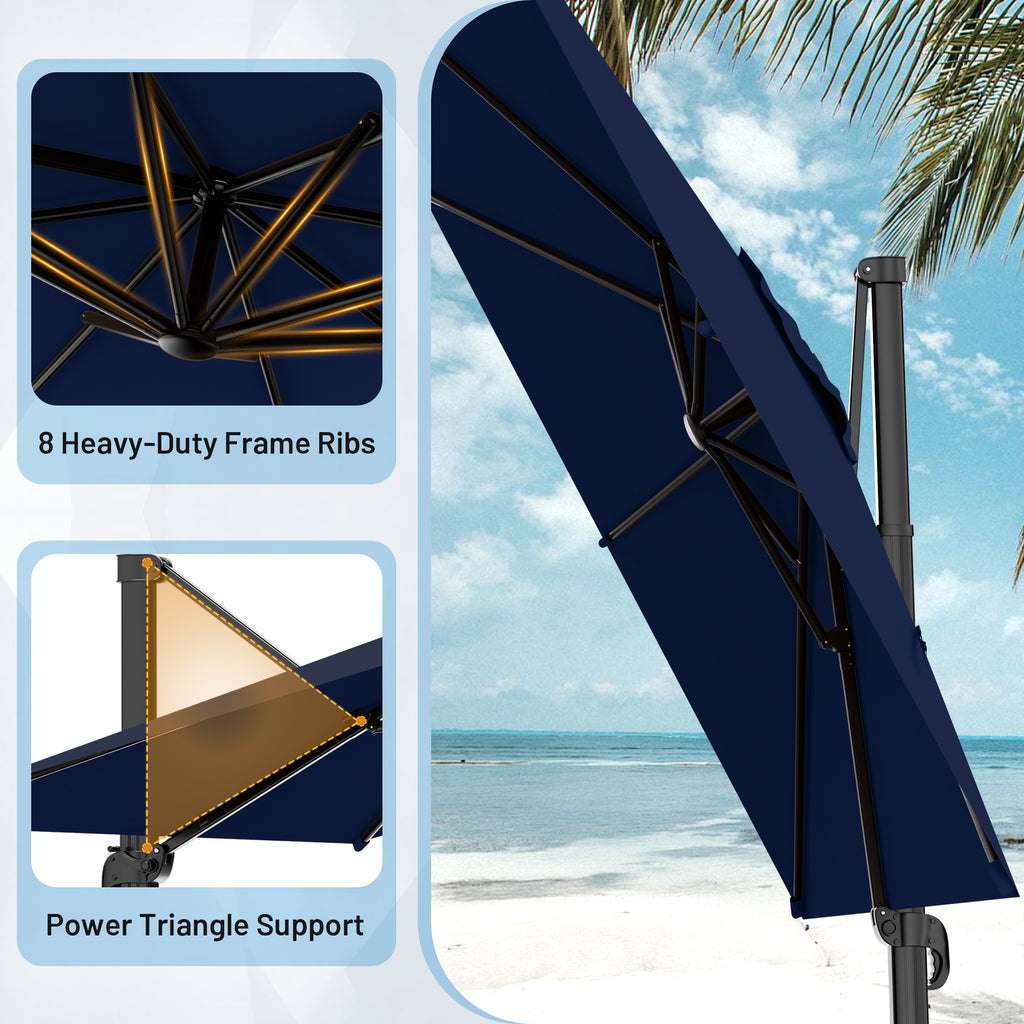 Easthome 10 × 10FT Square Cantilever Patio Umbrella, 360° Rotating Offset Umbrella with Crank, 8 ribs, Outdoor Hanging Roman Umbrella for Garden Deck Backyard