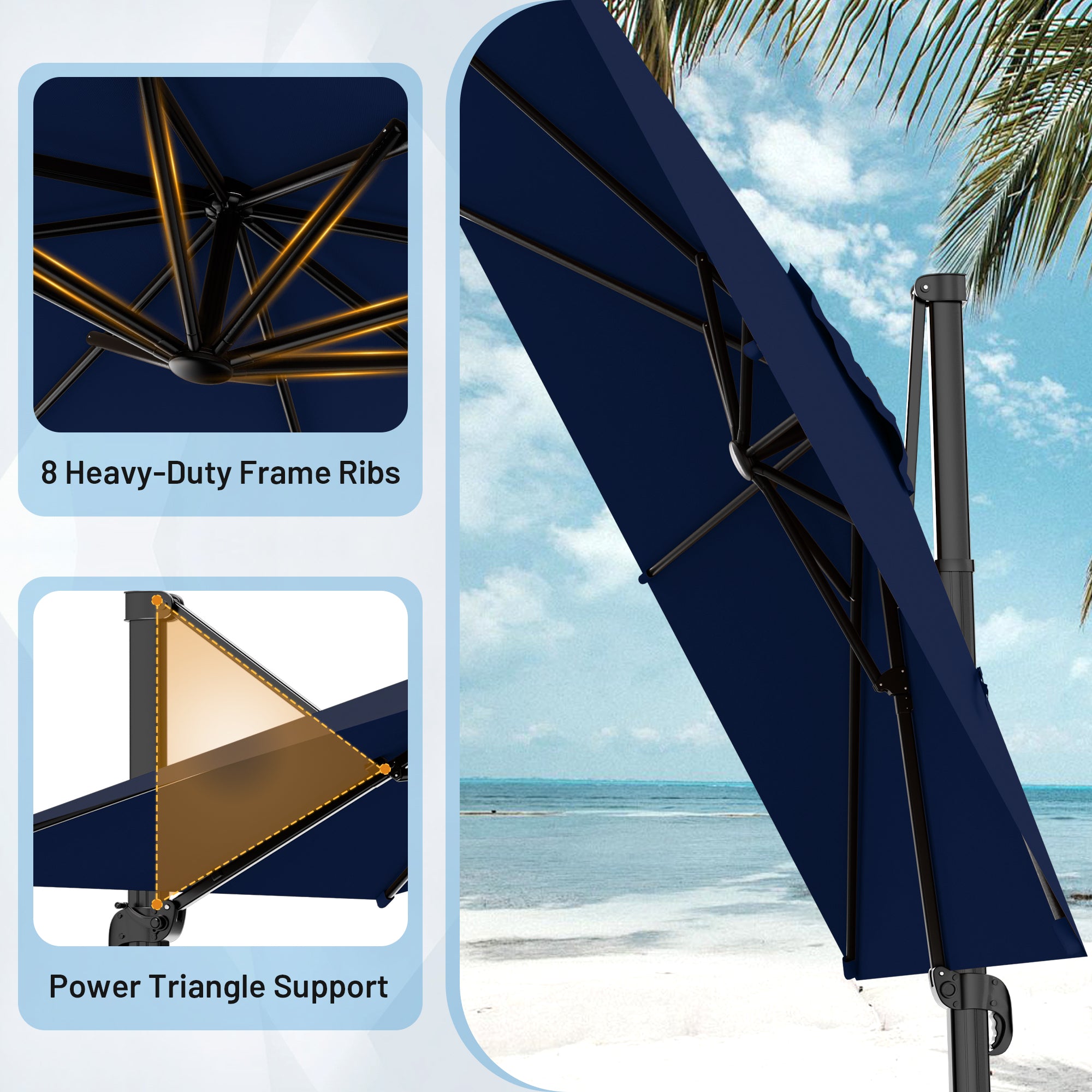 Easthome 10 × 10FT Square Cantilever Patio Umbrella, 360° Rotating Offset Umbrella with Crank, 8 ribs, Outdoor Hanging Roman Umbrella for Garden Deck Backyard