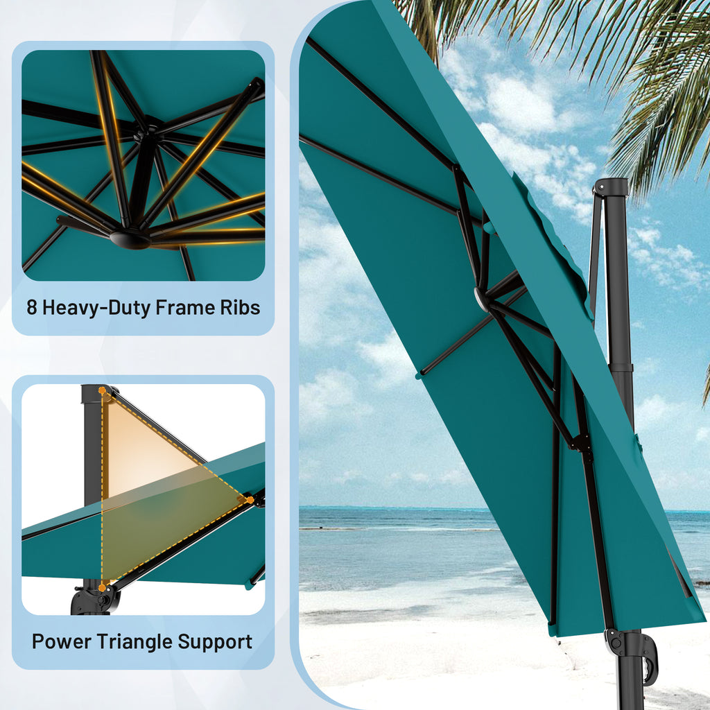 Easthome 10 × 10FT Square Cantilever Patio Umbrella, 360° Rotating Offset Umbrella with Crank, 8 ribs, Outdoor Hanging Roman Umbrella for Garden Deck Backyard
