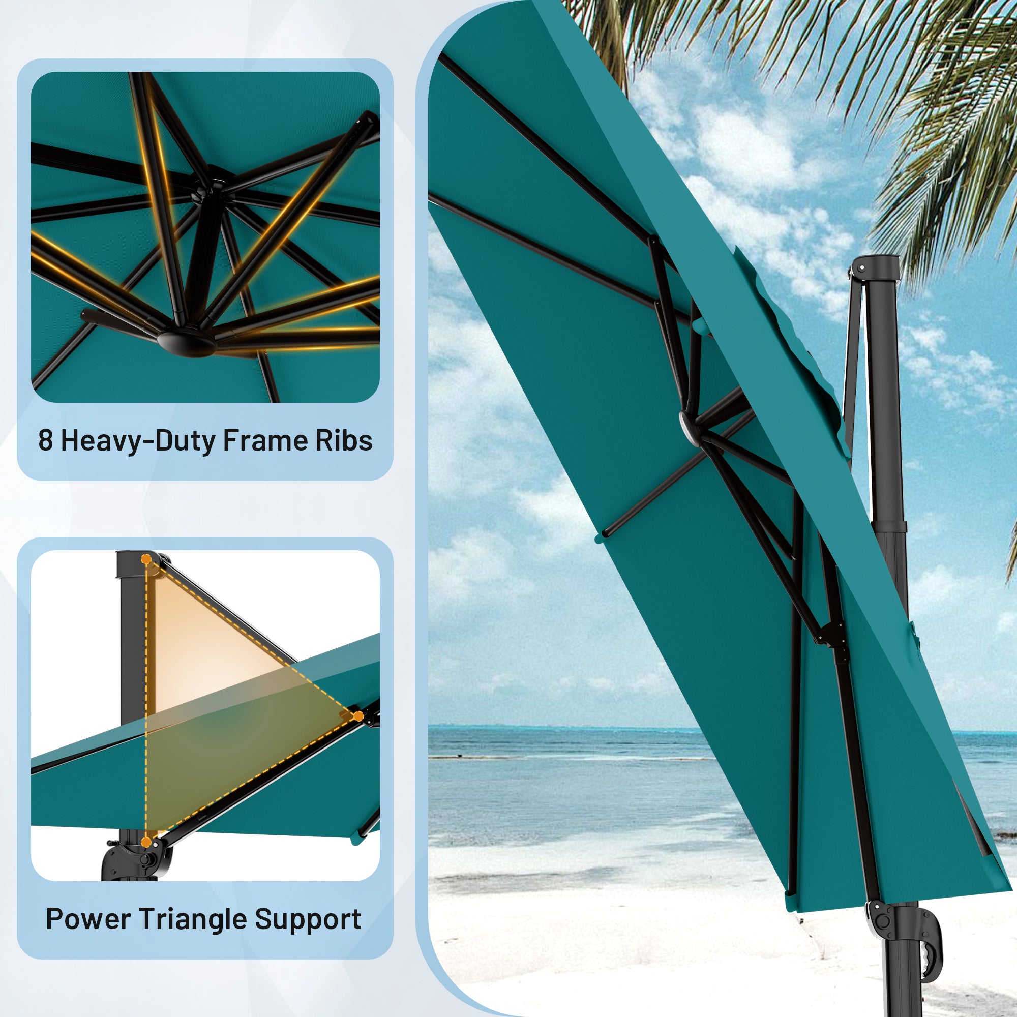 Easthome 10 × 10FT Square Cantilever Patio Umbrella, 360° Rotating Offset Umbrella with Crank, 8 ribs, Outdoor Hanging Roman Umbrella for Garden Deck Backyard