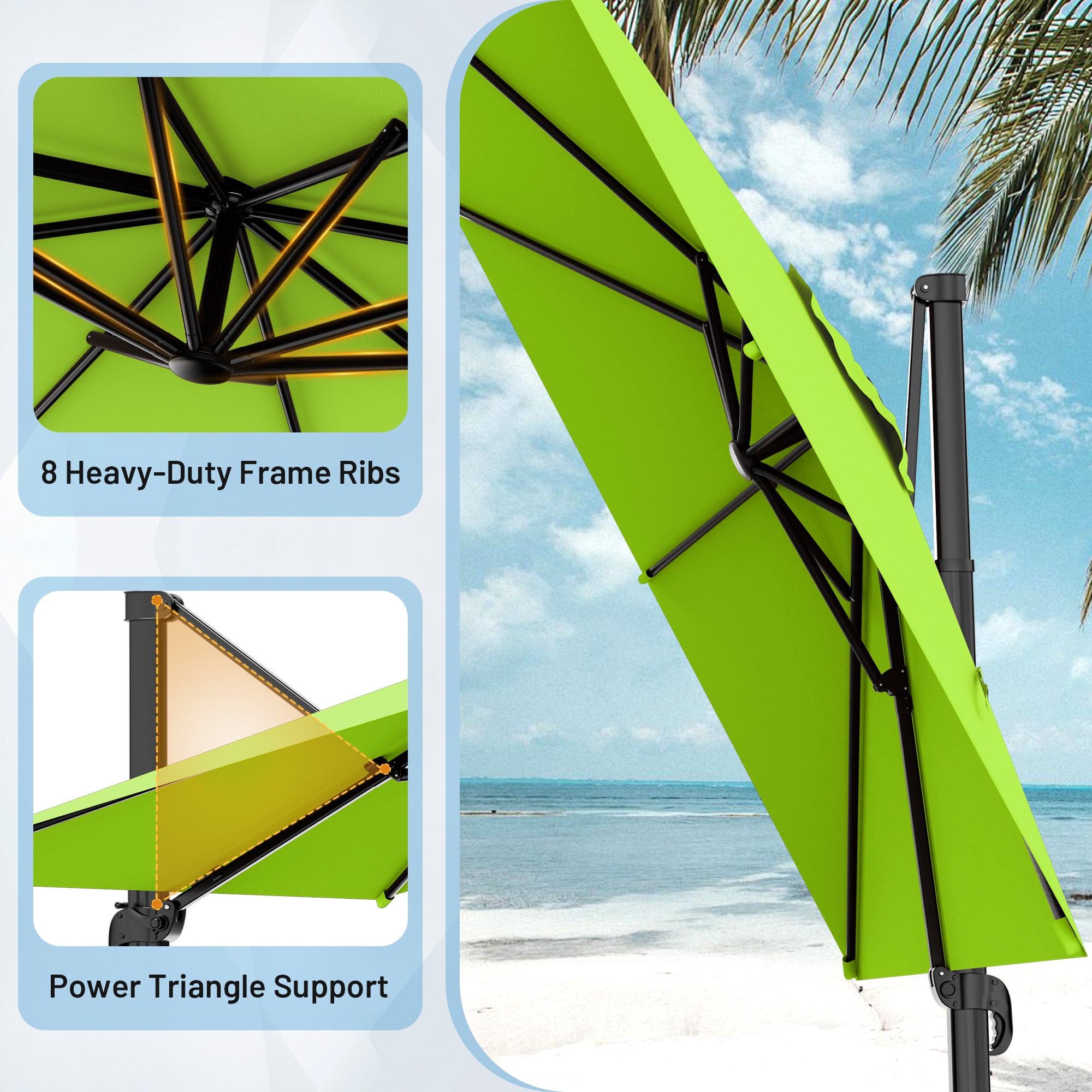 Easthome 10 × 10FT Square Cantilever Patio Umbrella, 360° Rotating Offset Umbrella with Crank, 8 ribs, Outdoor Hanging Roman Umbrella for Garden Deck Backyard