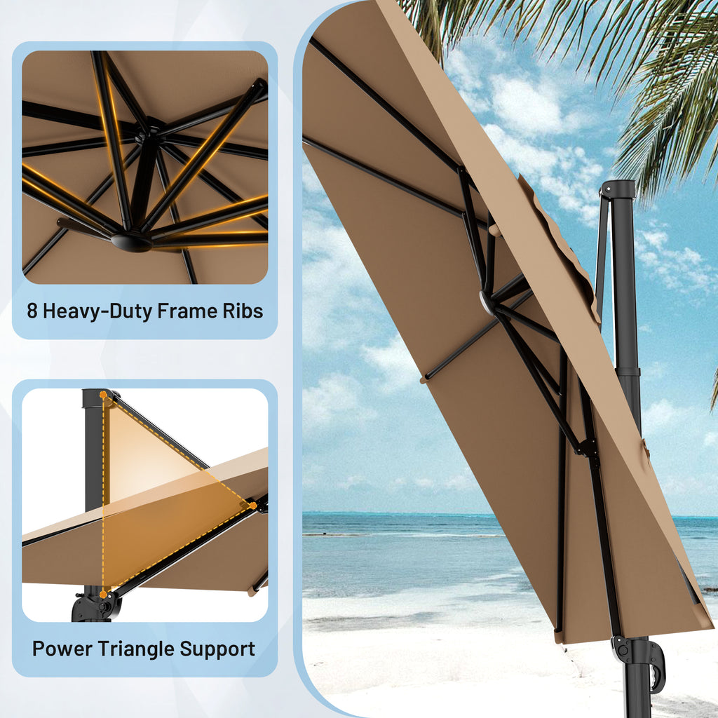 Easthome 10 × 10FT Square Cantilever Patio Umbrella, 360° Rotating Offset Umbrella with Crank, 8 ribs, Outdoor Hanging Roman Umbrella for Garden Deck Backyard