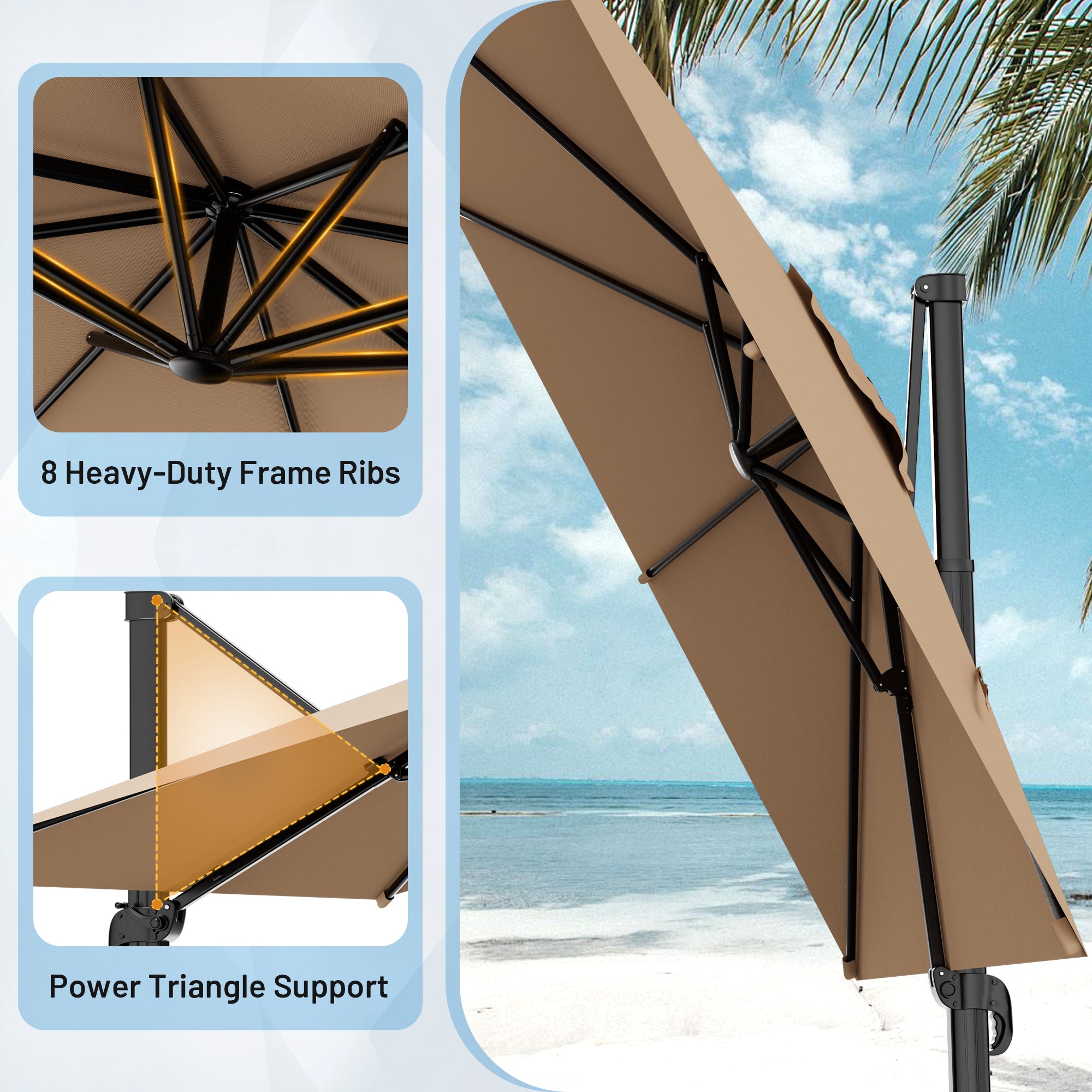 Easthome 10 × 10FT Square Cantilever Patio Umbrella, 360° Rotating Offset Umbrella with Crank, 8 ribs, Outdoor Hanging Roman Umbrella for Garden Deck Backyard