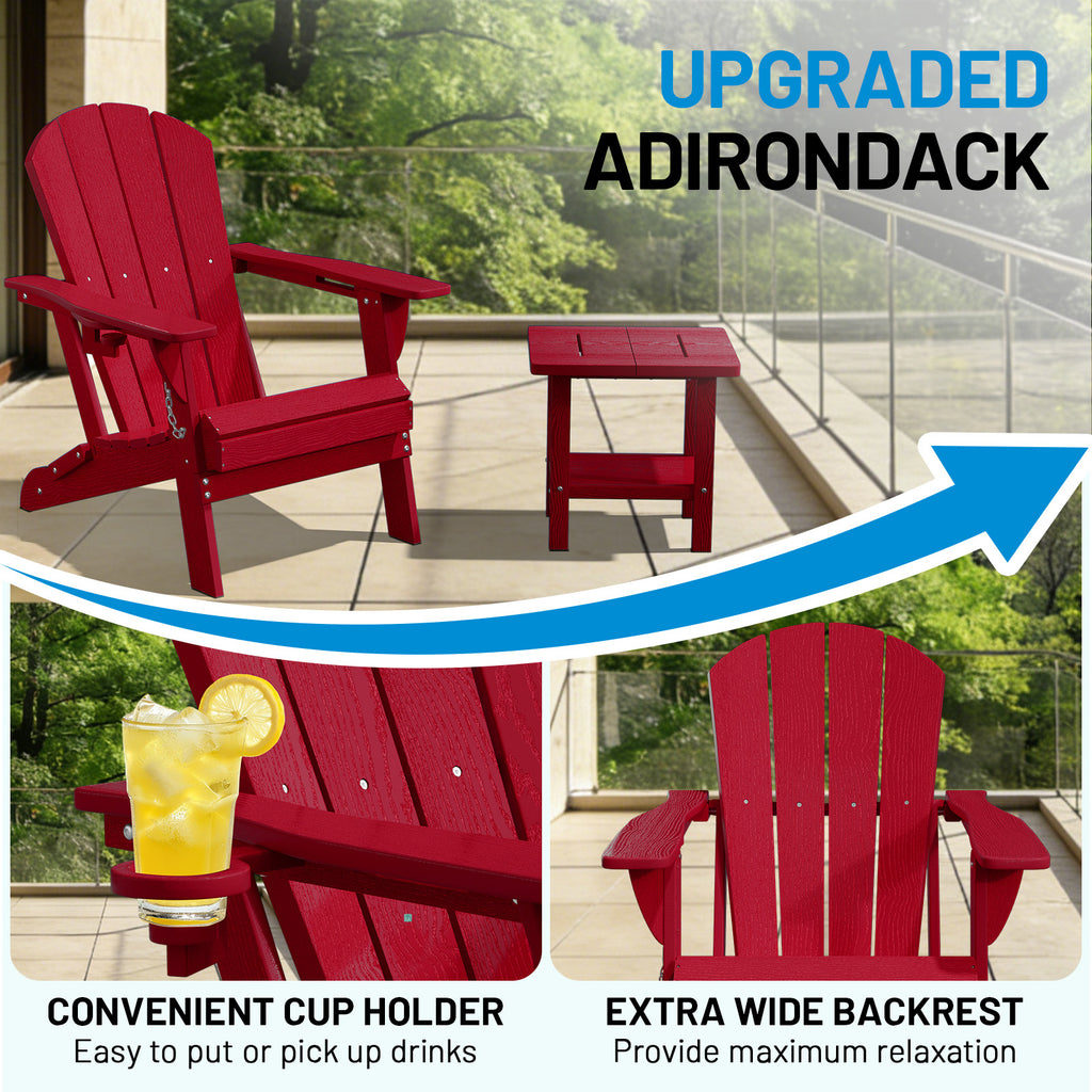 Easthome Adirondack Chair, HDPE All-Weather Outdoor Patio Lounge Chair with Cup Holder & 380lb Capacity for Deck, Garden, Poolside, Backyard