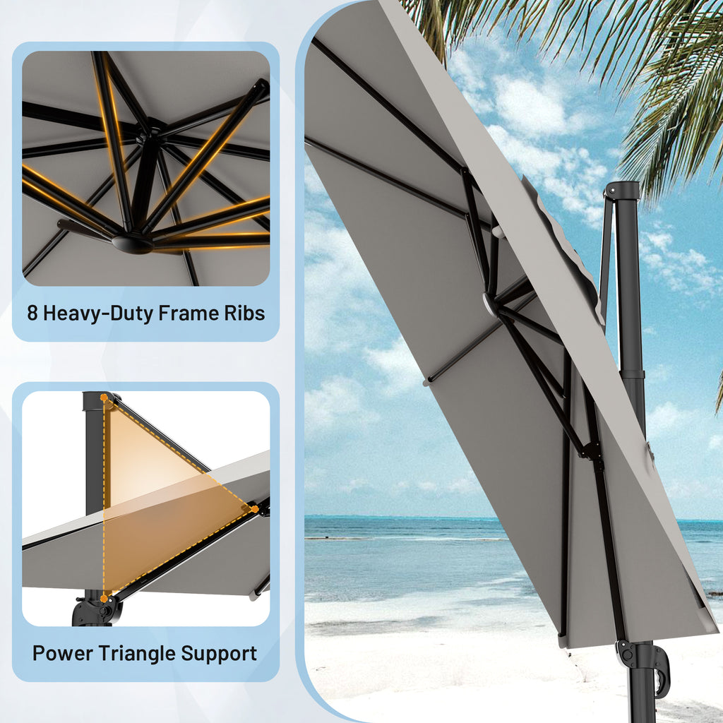 Easthome 10 × 10FT Square Cantilever Patio Umbrella, 360° Rotating Offset Umbrella with Crank, 8 ribs, Outdoor Hanging Roman Umbrella for Garden Deck Backyard