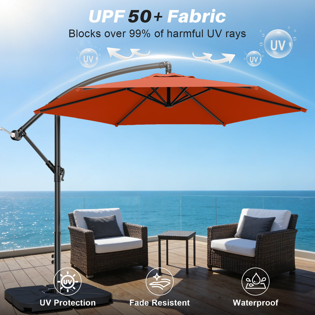 Easthome 10ft Offset Hanging Market Patio Umbrella for Backyard, Poolside, Lawn and Garden w/Easy Tilt Adjustment, Polyester Shade, 6 Ribs