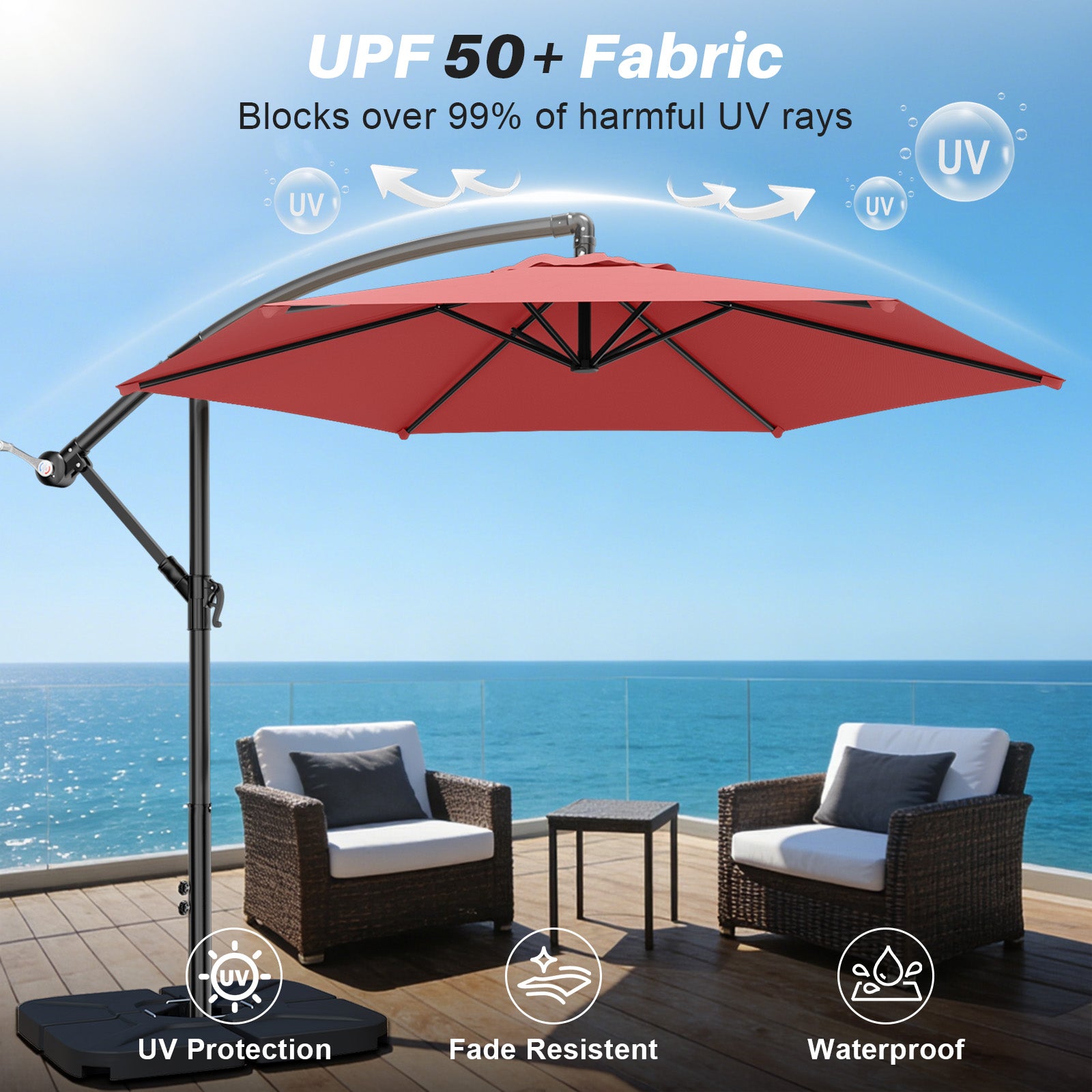 Easthome 10ft Offset Hanging Market Patio Umbrella for Backyard, Poolside, Lawn and Garden w/Easy Tilt Adjustment, Polyester Shade, 6 Ribs