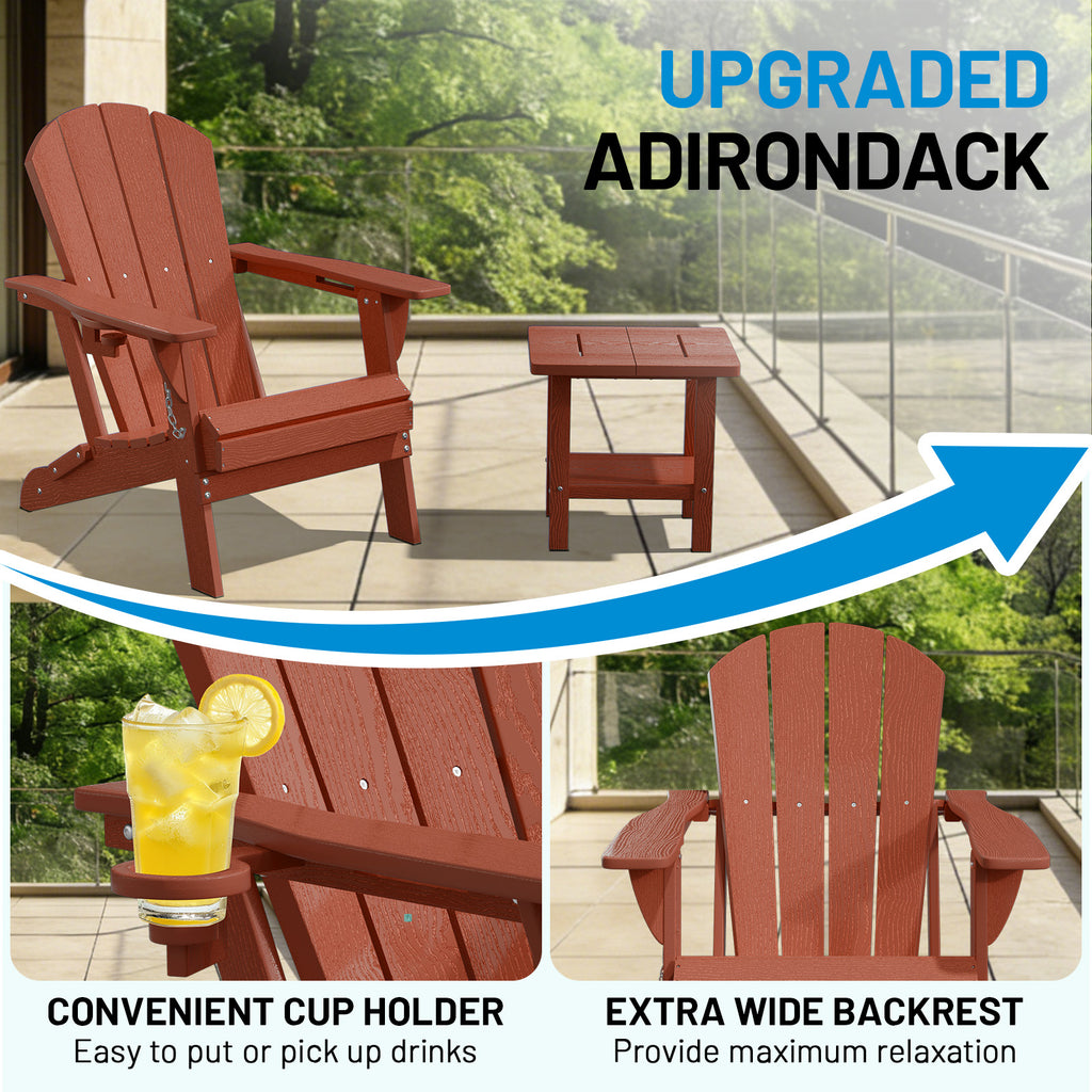 Easthome Adirondack Chair, HDPE All-Weather Outdoor Patio Lounge Chair with Cup Holder & 380lb Capacity for Deck, Garden, Poolside, Backyard