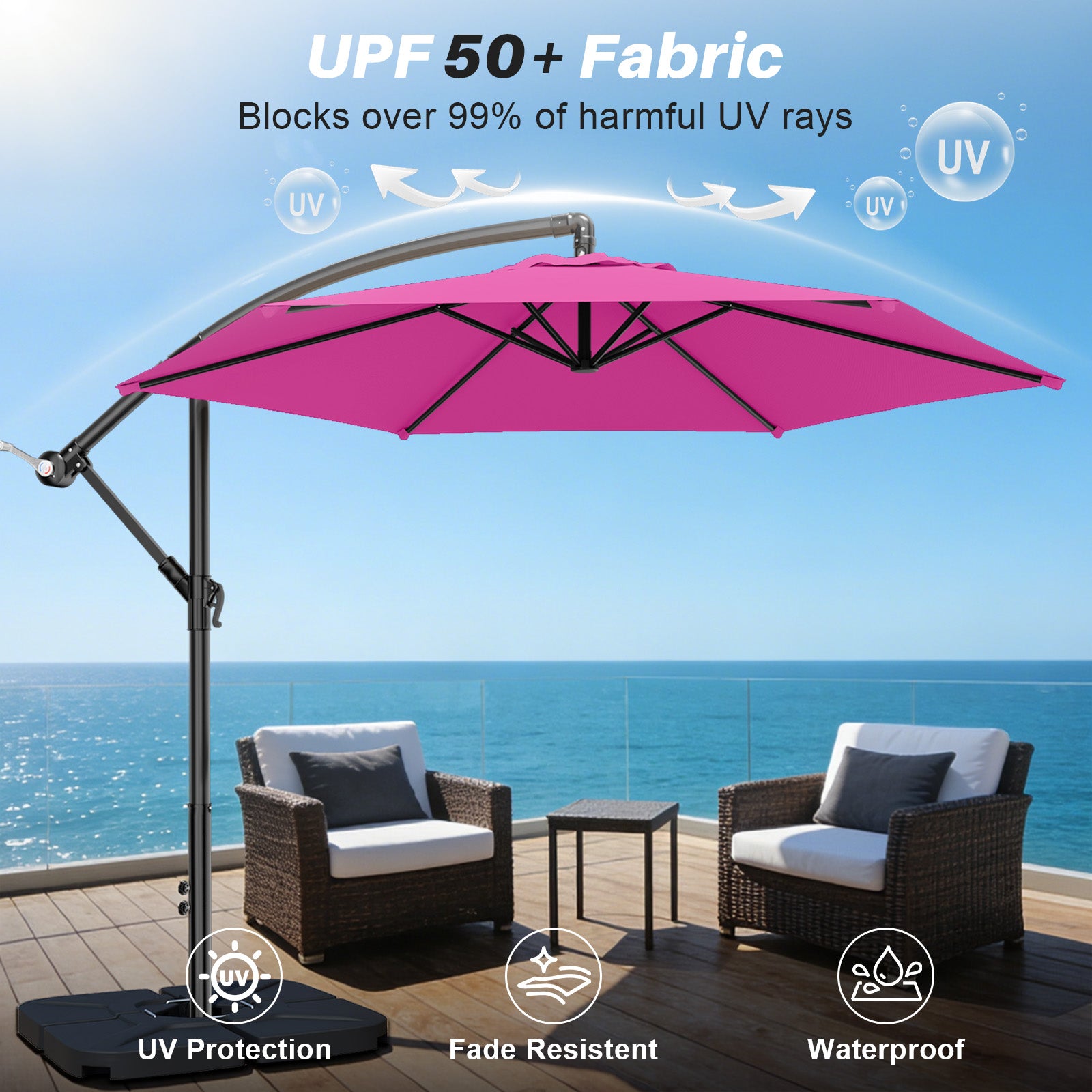 Easthome 10ft Offset Hanging Market Patio Umbrella for Backyard, Poolside, Lawn and Garden w/Easy Tilt Adjustment, Polyester Shade, 6 Ribs