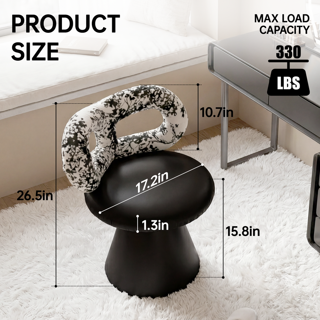 Easthome 360°Swivel Vanity Stool, Stain-Proof, Waterproof Round Bowtie Back Makeup Chair for Bedroom, Living Room, Vanity Room, Study