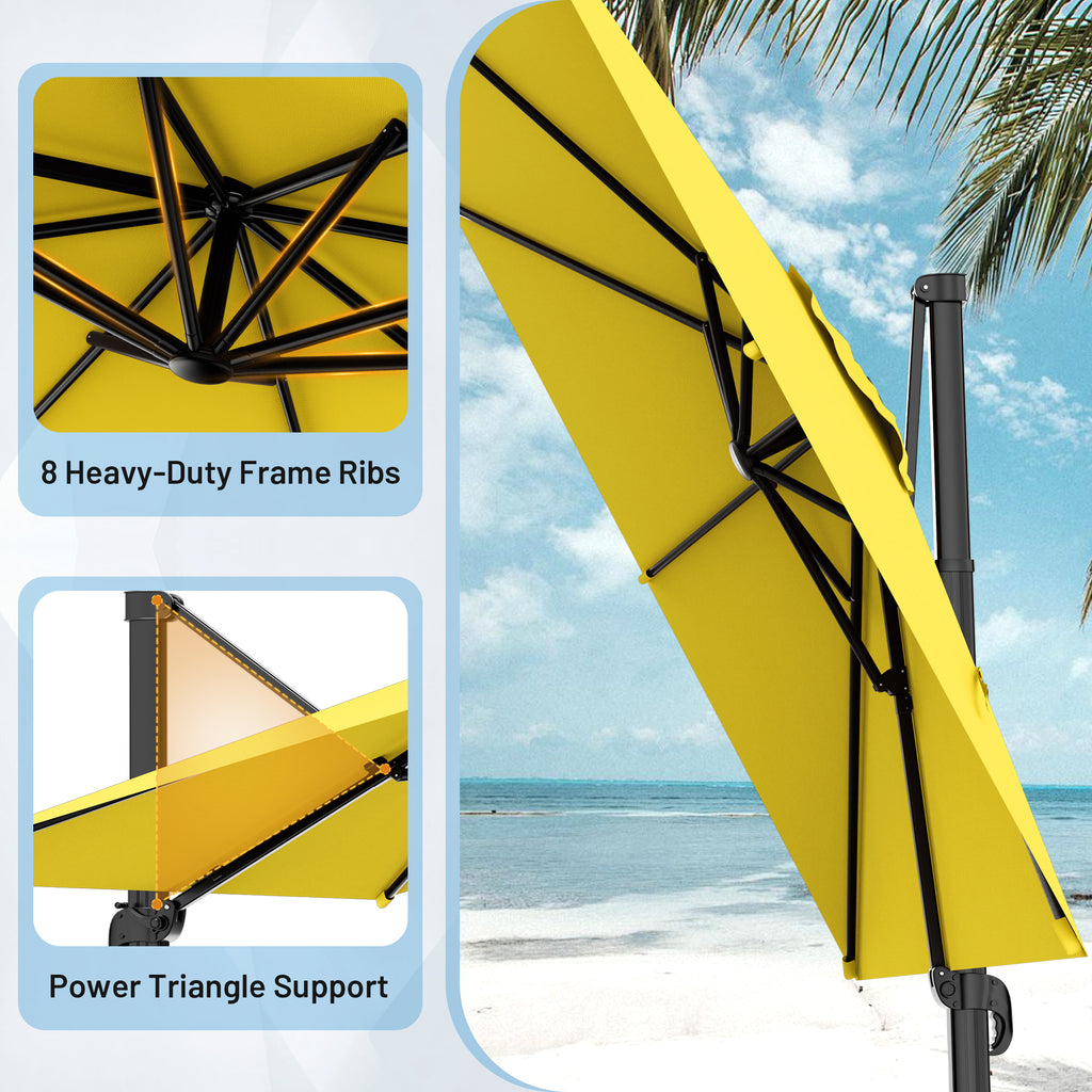 Easthome 10 × 10FT Square Cantilever Patio Umbrella, 360° Rotating Offset Umbrella with Crank, 8 ribs, Outdoor Hanging Roman Umbrella for Garden Deck Backyard