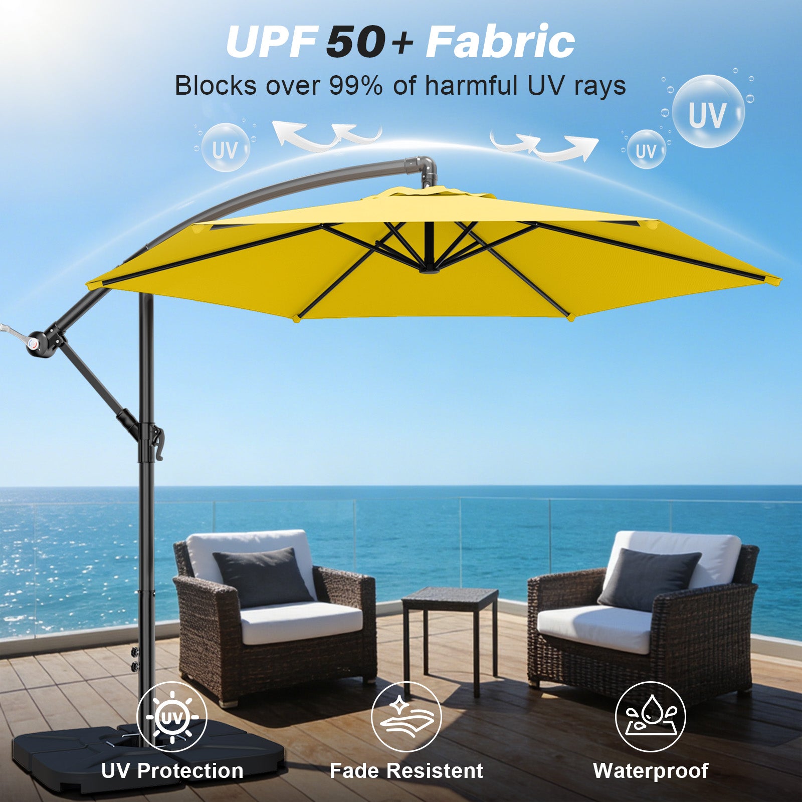 Easthome 10ft Offset Hanging Market Patio Umbrella for Backyard, Poolside, Lawn and Garden w/Easy Tilt Adjustment, Polyester Shade, 6 Ribs