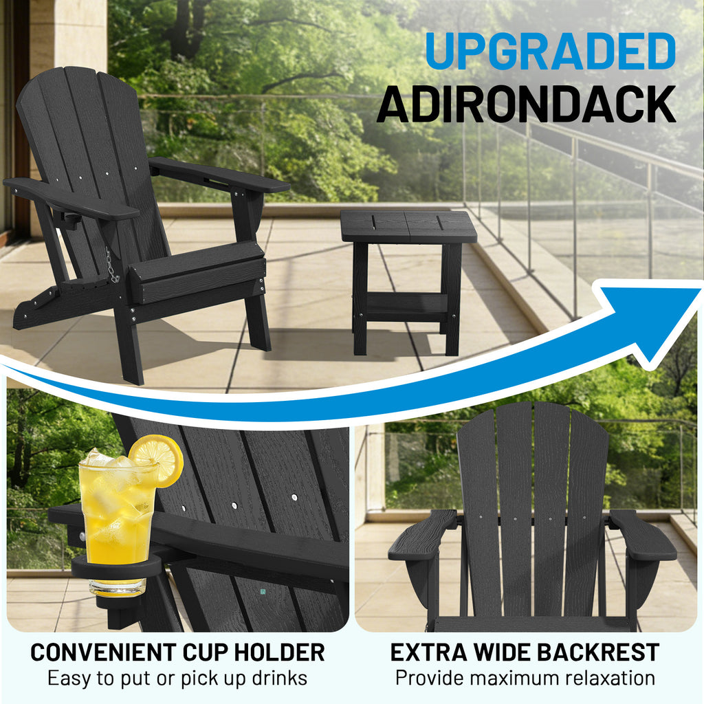 Easthome Adirondack Chair, HDPE All-Weather Outdoor Patio Lounge Chair with Cup Holder & 380lb Capacity for Deck, Garden, Poolside, Backyard