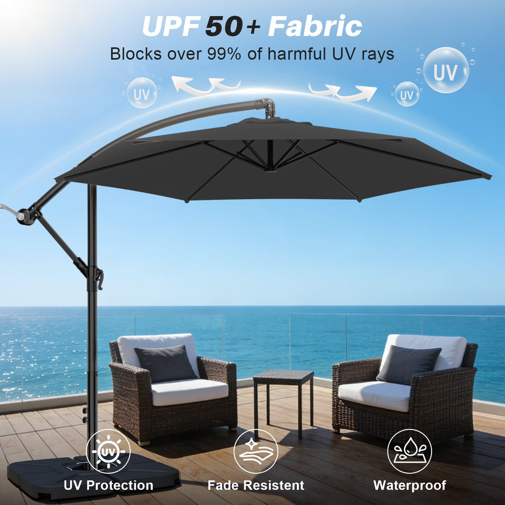 Easthome 10ft Offset Hanging Market Patio Umbrella for Backyard, Poolside, Lawn and Garden w/Easy Tilt Adjustment, Polyester Shade, 6 Ribs