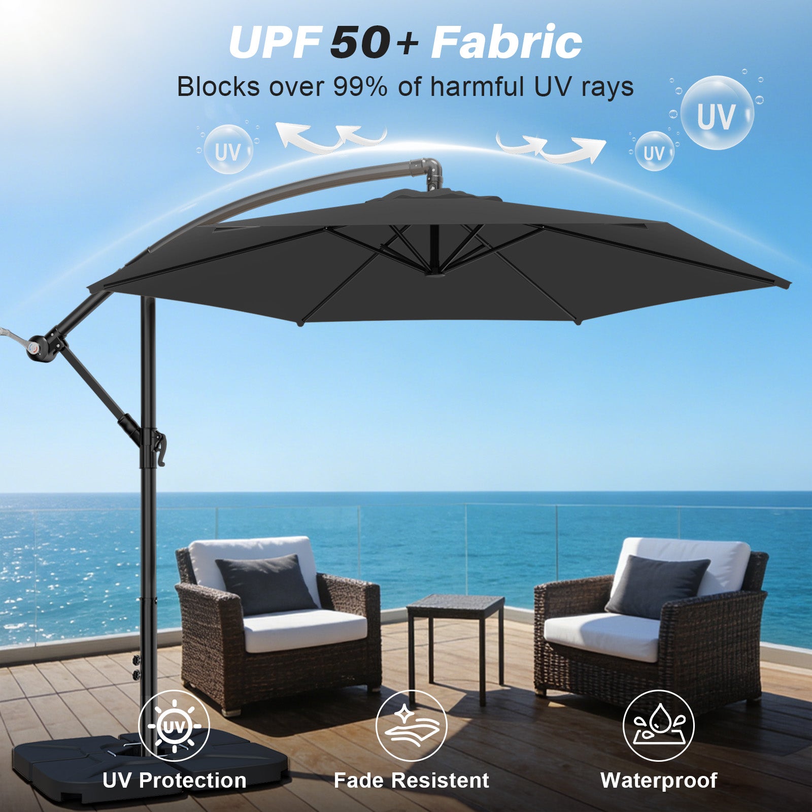 Easthome 10ft Offset Hanging Market Patio Umbrella for Backyard, Poolside, Lawn and Garden w/Easy Tilt Adjustment, Polyester Shade, 6 Ribs