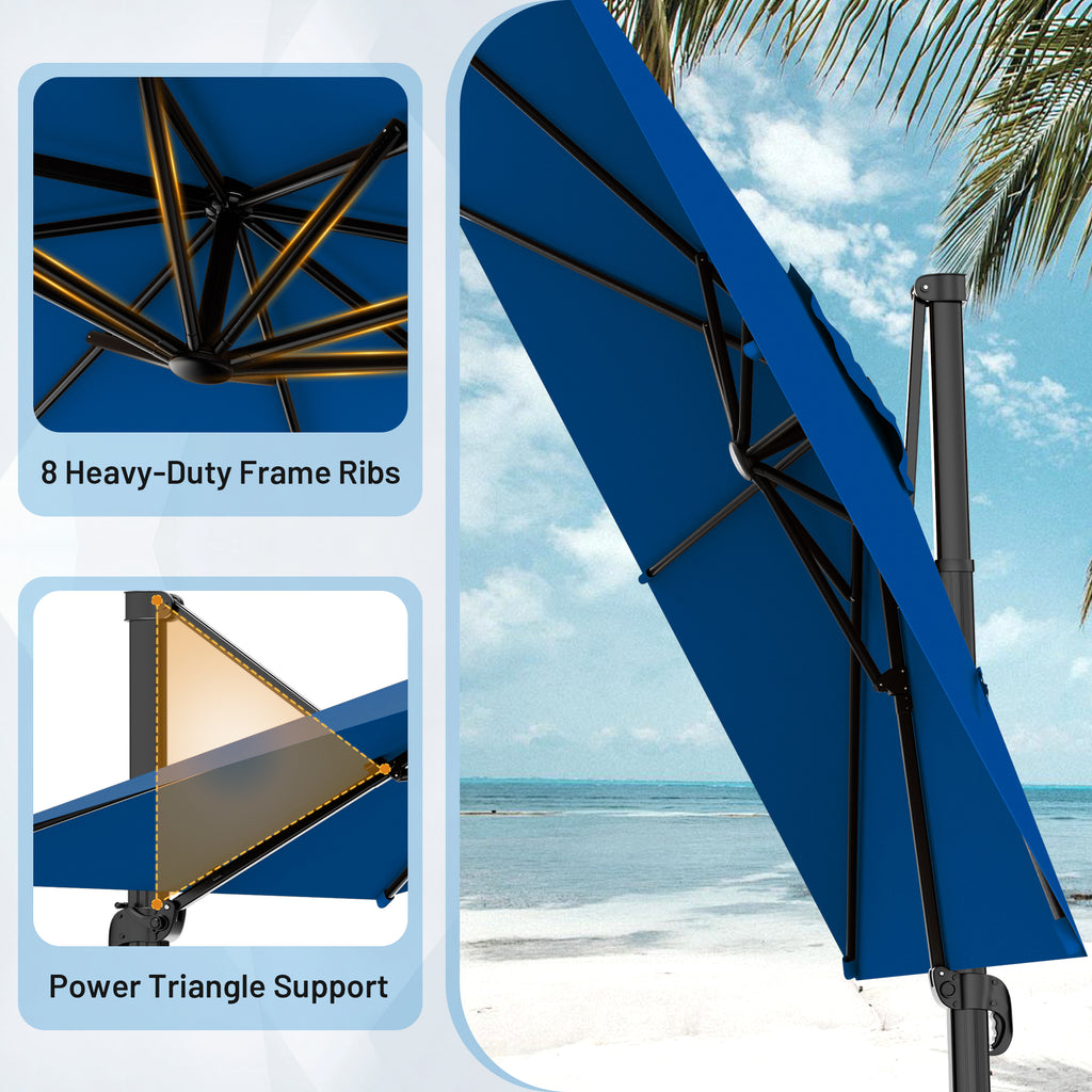 Easthome 10 × 10FT Square Cantilever Patio Umbrella, 360° Rotating Offset Umbrella with Crank, 8 ribs, Outdoor Hanging Roman Umbrella for Garden Deck Backyard