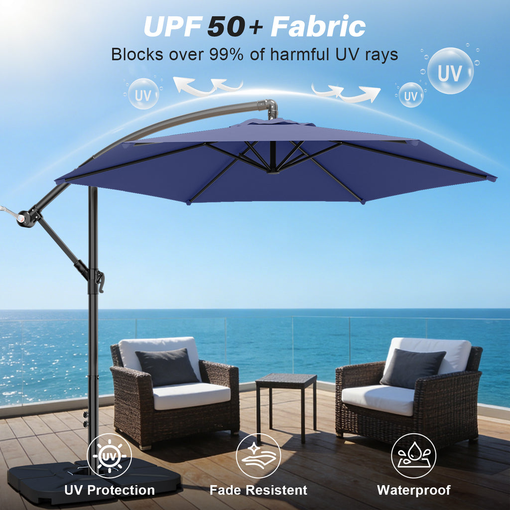 Easthome 10ft Offset Hanging Market Patio Umbrella for Backyard, Poolside, Lawn and Garden w/Easy Tilt Adjustment, Polyester Shade, 6 Ribs