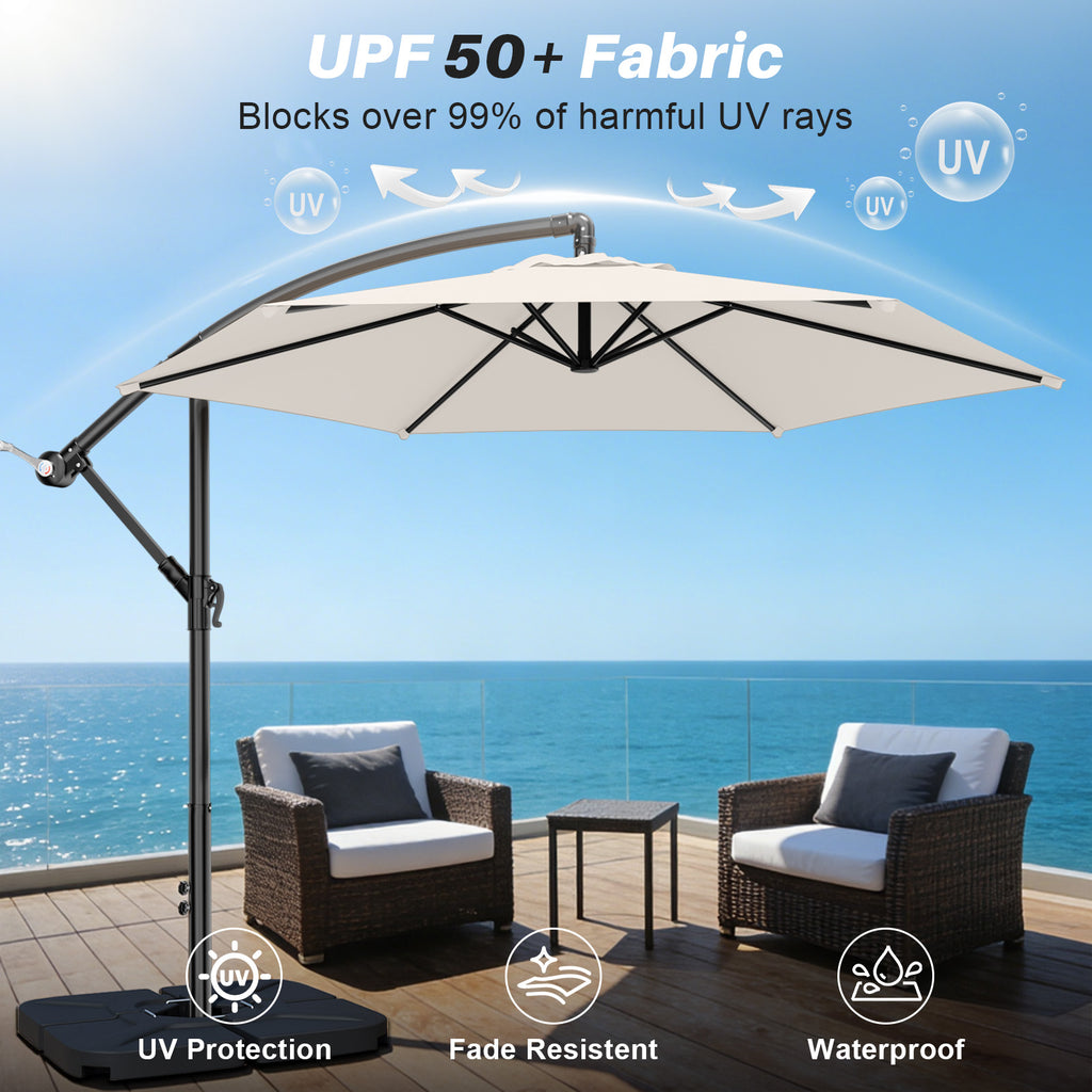 Easthome 10ft Offset Hanging Market Patio Umbrella for Backyard, Poolside, Lawn and Garden w/Easy Tilt Adjustment, Polyester Shade, 6 Ribs