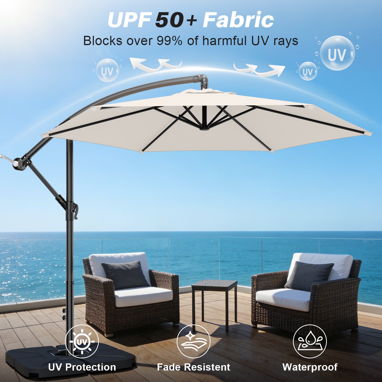 Easthome 10ft Offset Hanging Market Patio Umbrella for Backyard, Poolside, Lawn and Garden w/Easy Tilt Adjustment, Polyester Shade, 6 Ribs