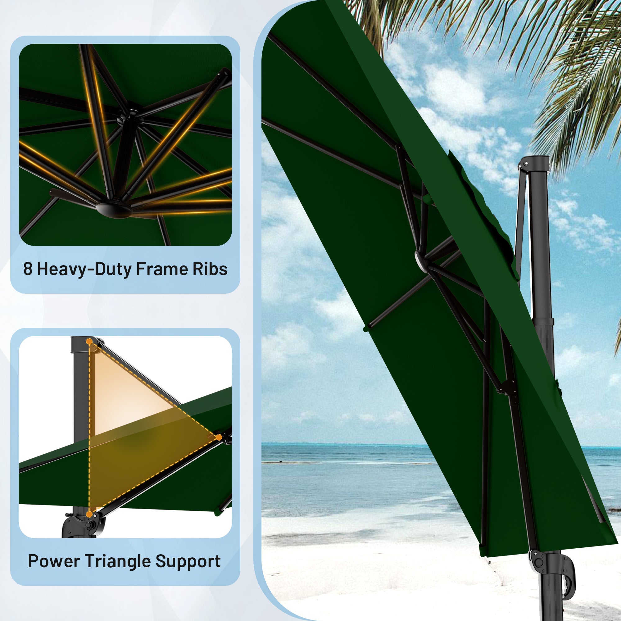 Easthome 10 × 10FT Square Cantilever Patio Umbrella, 360° Rotating Offset Umbrella with Crank, 8 ribs, Outdoor Hanging Roman Umbrella for Garden Deck Backyard