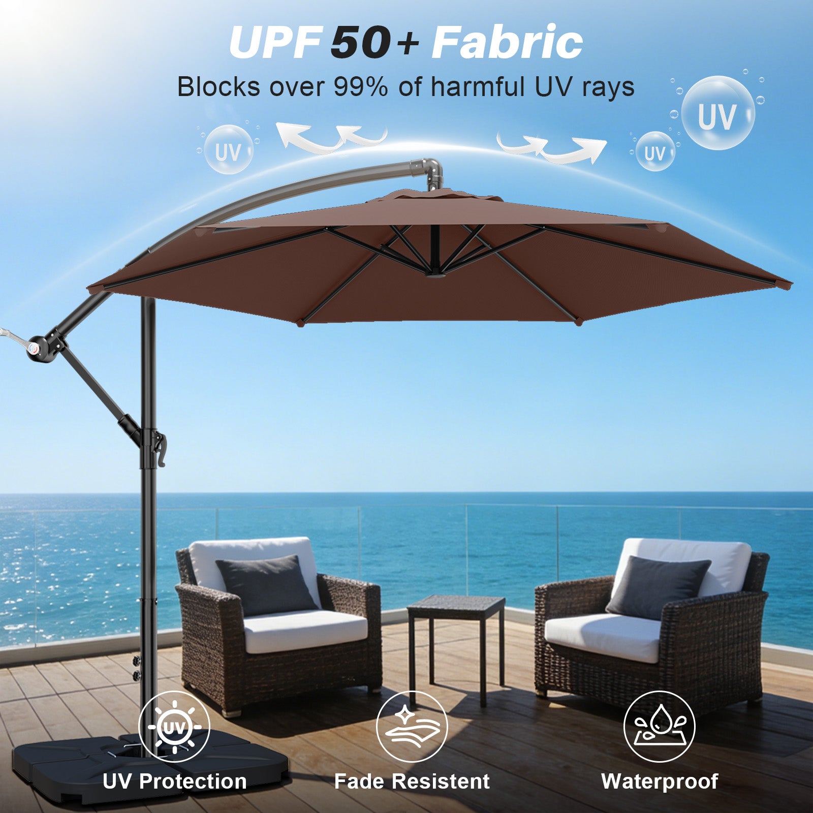 Easthome 10ft Offset Hanging Market Patio Umbrella for Backyard, Poolside, Lawn and Garden w/Easy Tilt Adjustment, Polyester Shade, 6 Ribs