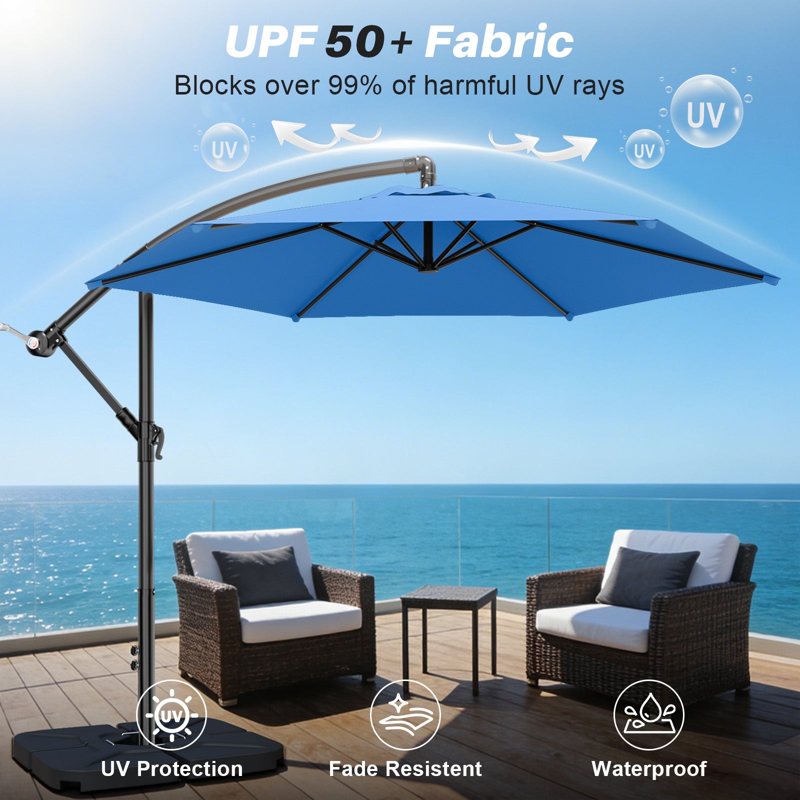Easthome 10ft Offset Hanging Market Patio Umbrella for Backyard, Poolside, Lawn and Garden w/Easy Tilt Adjustment, Polyester Shade, 6 Ribs