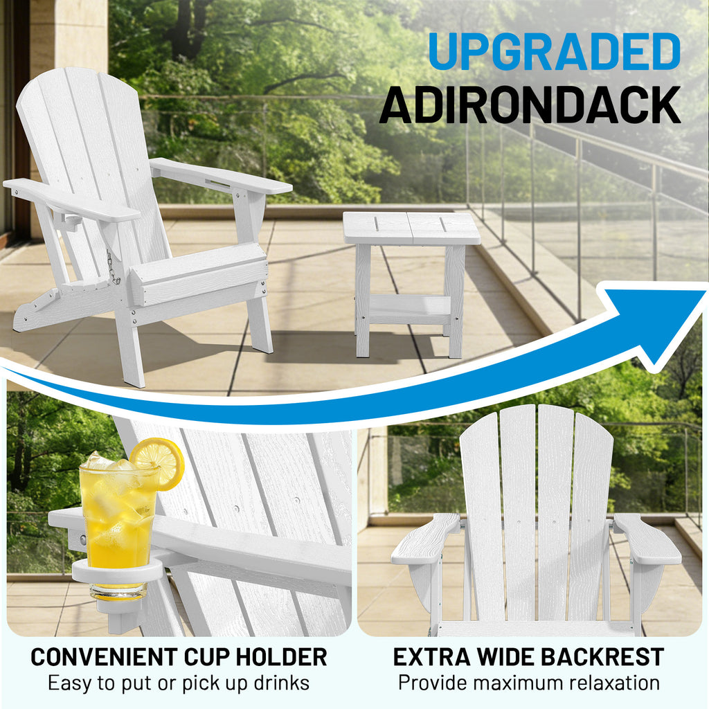 Easthome Adirondack Chair, HDPE All-Weather Outdoor Patio Lounge Chair with Cup Holder & 380lb Capacity for Deck, Garden, Poolside, Backyard