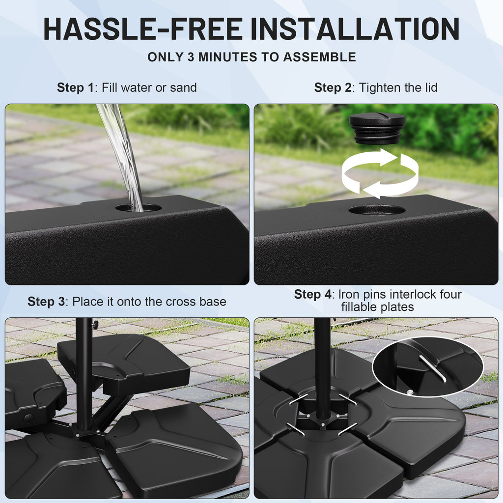 Easthome 4-Pack Heavy Duty Cantilever Umbrella Base with U-Lock, Offset Patio Market Stand - Square Weighted Base for Outdoor Umbrellas, Fill with Water or Sand for Stability