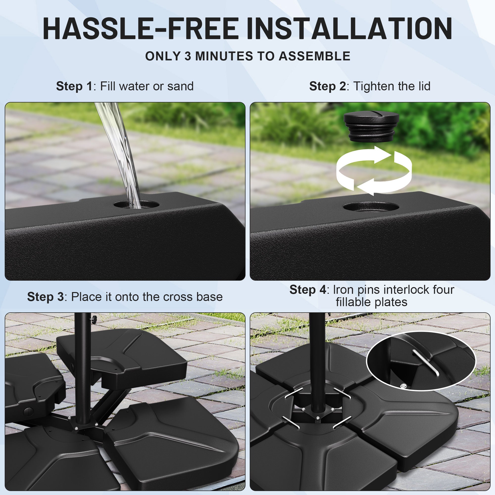 Easthome 4-Pack Heavy Duty Cantilever Umbrella Base with U-Lock, Offset Patio Market Stand - Square Weighted Base for Outdoor Umbrellas, Fill with Water or Sand for Stability