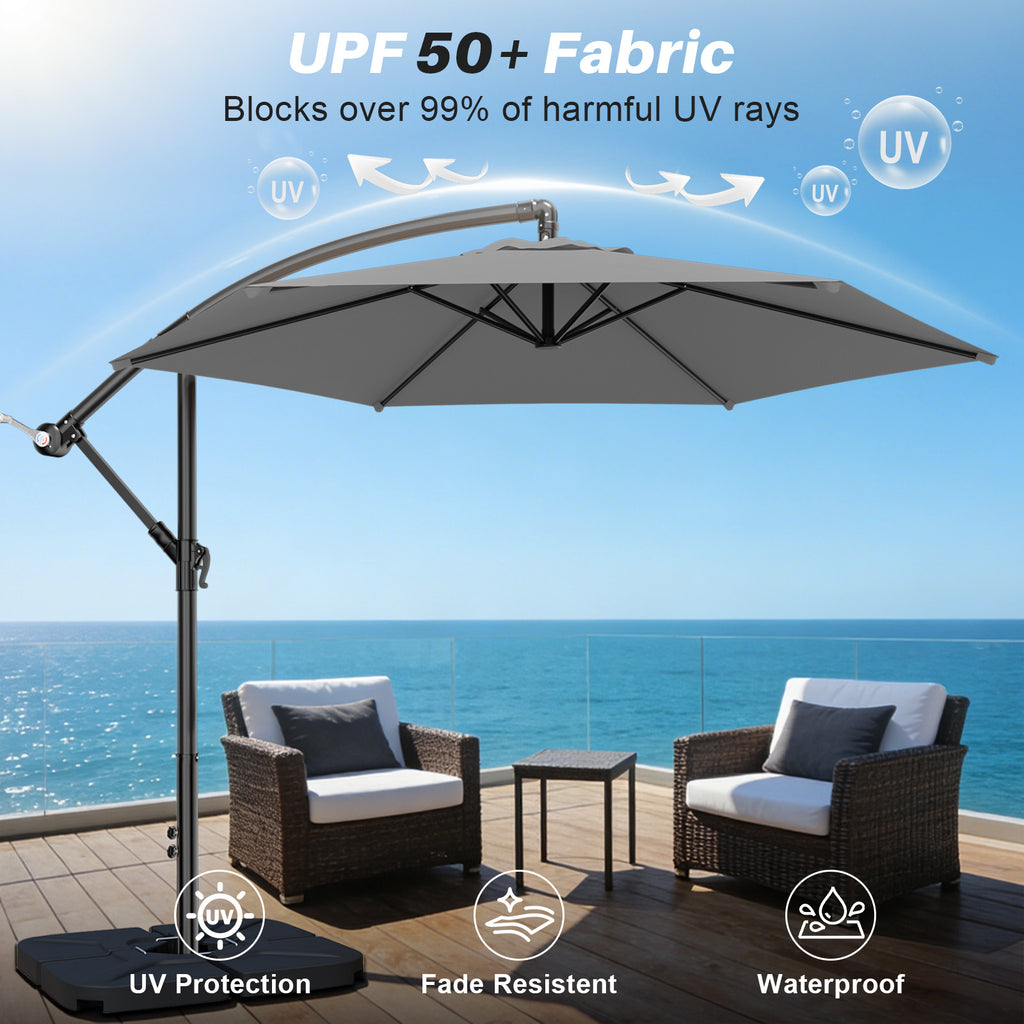Easthome 10ft Offset Hanging Market Patio Umbrella for Backyard, Poolside, Lawn and Garden w/Easy Tilt Adjustment, Polyester Shade, 6 Ribs