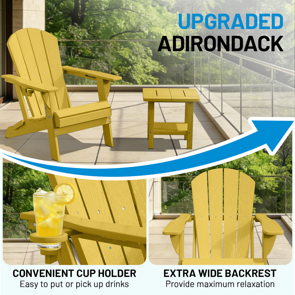 Easthome Adirondack Chair, HDPE All-Weather Outdoor Patio Lounge Chair with Cup Holder & 380lb Capacity for Deck, Garden, Poolside, Backyard