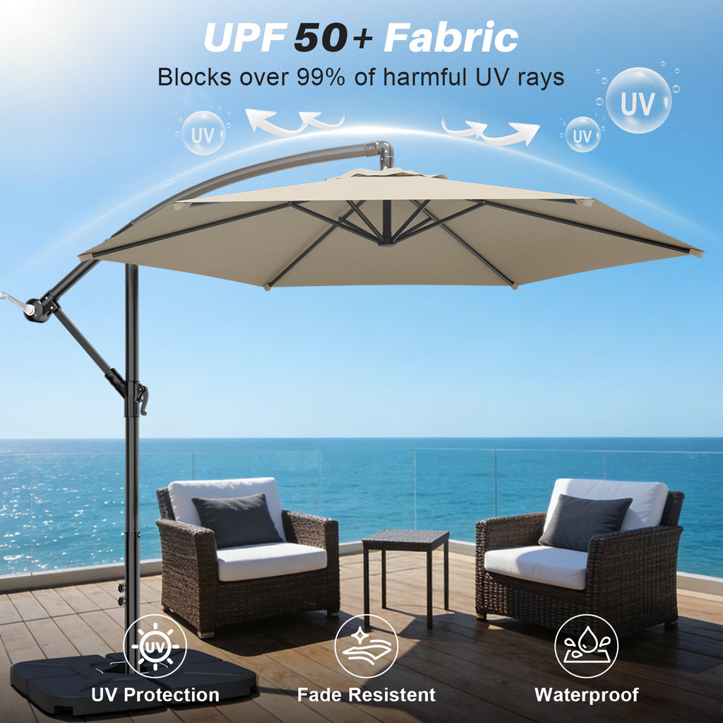 Easthome 10ft Offset Hanging Market Patio Umbrella for Backyard, Poolside, Lawn and Garden w/Easy Tilt Adjustment, Polyester Shade, 6 Ribs