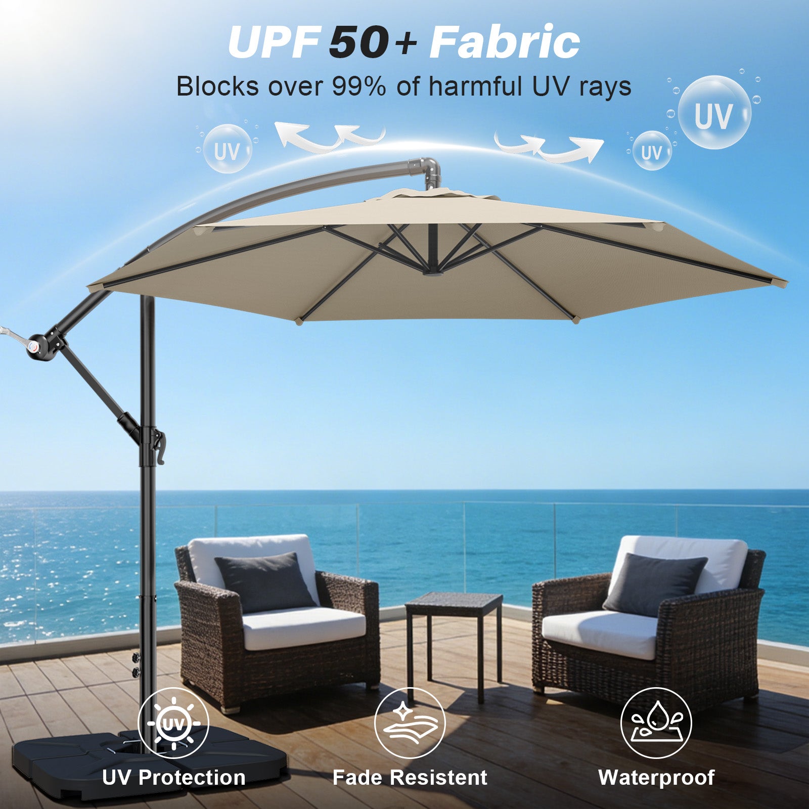 Easthome 10ft Offset Hanging Market Patio Umbrella for Backyard, Poolside, Lawn and Garden w/Easy Tilt Adjustment, Polyester Shade, 6 Ribs