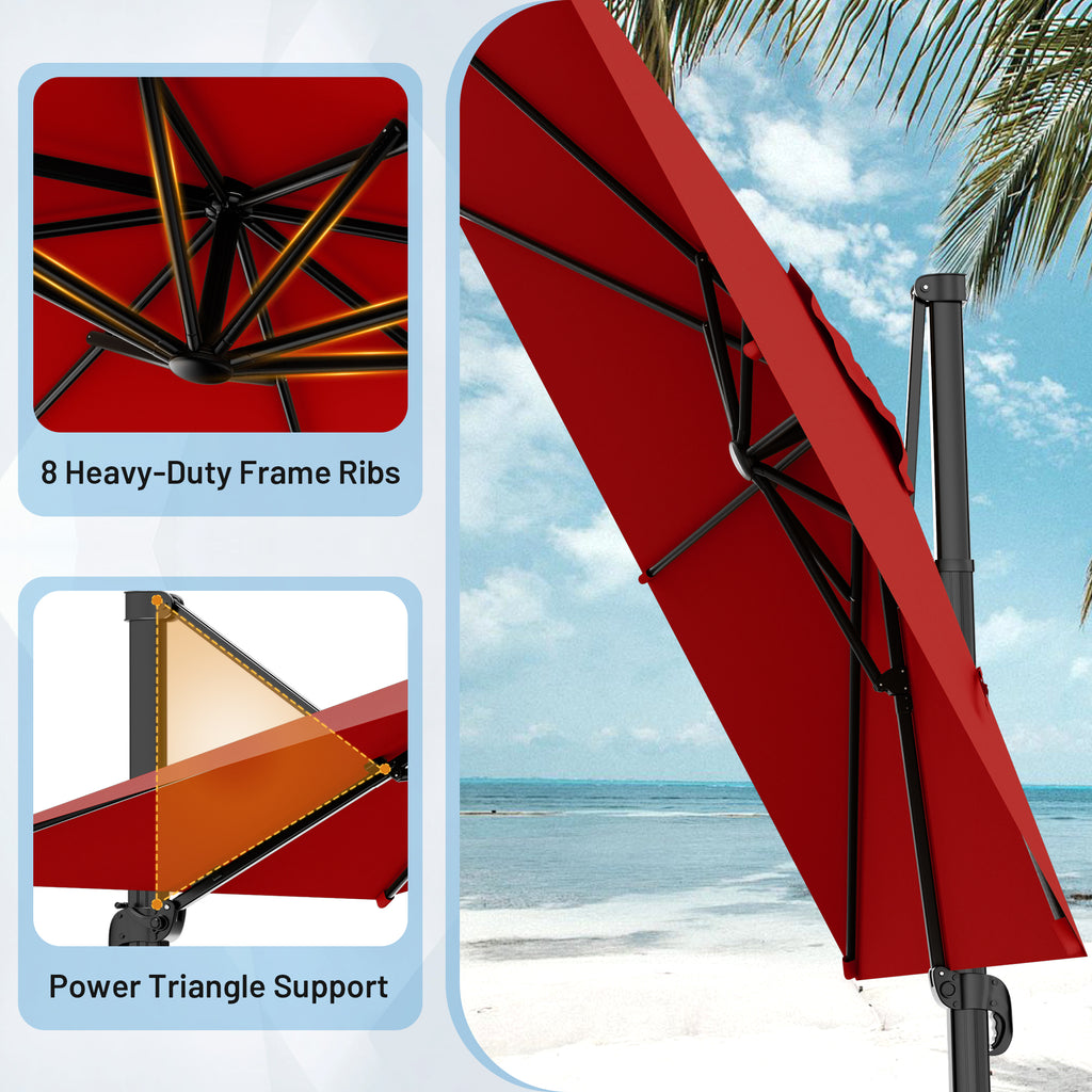 Easthome 10 × 10FT Square Cantilever Patio Umbrella, 360° Rotating Offset Umbrella with Crank, 8 ribs, Outdoor Hanging Roman Umbrella for Garden Deck Backyard