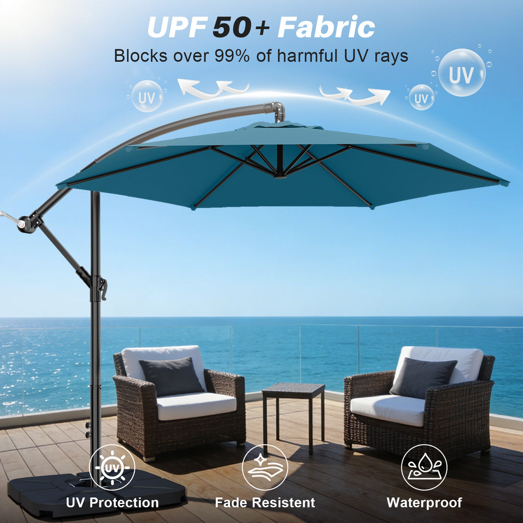 Easthome 10ft Offset Hanging Market Patio Umbrella for Backyard, Poolside, Lawn and Garden w/Easy Tilt Adjustment, Polyester Shade, 6 Ribs
