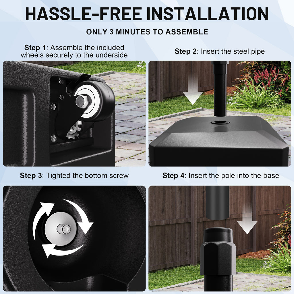 Easthome Heavy Duty Mobile Umbrella Stand with Wheels, Fillable Base Holds 135lbs - Wind Resistant Outdoor Patio Umbrella Holder for Deck, Poolside, Lawn, Garden, Backyard, Market Stall